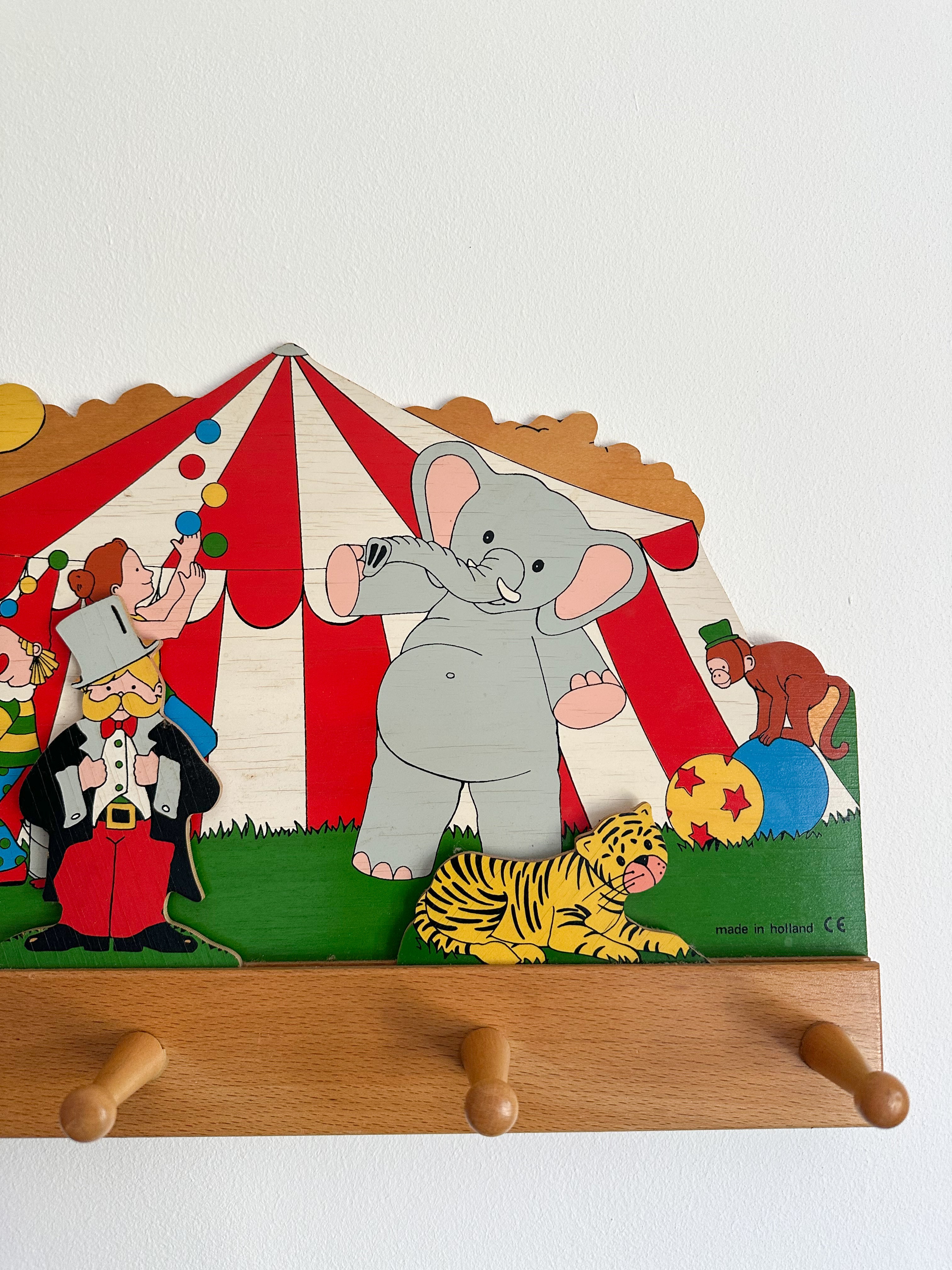 Vintage Dutch Circus wooden peg rail coat hooks