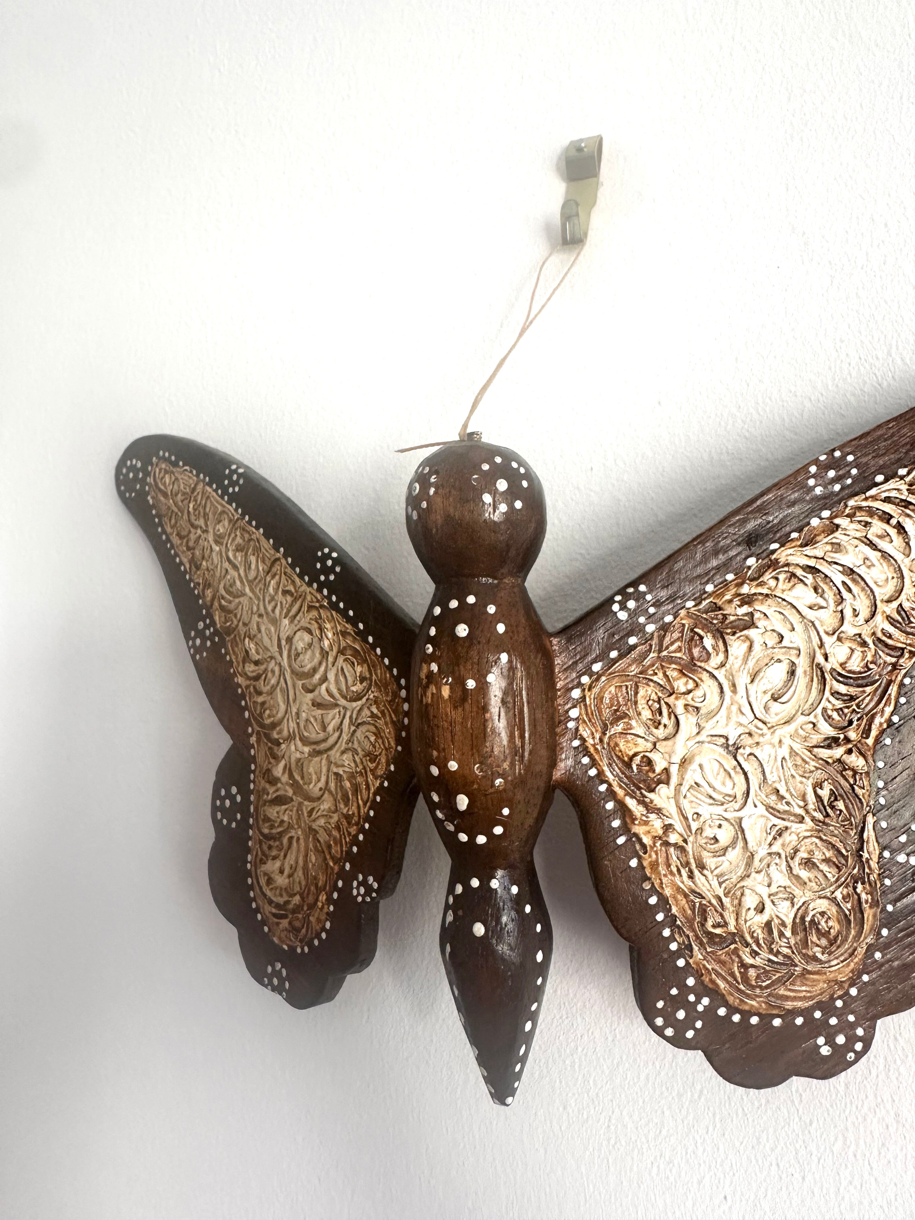Vintage Aboriginal wooden hand-carved butterfly, wall hanging