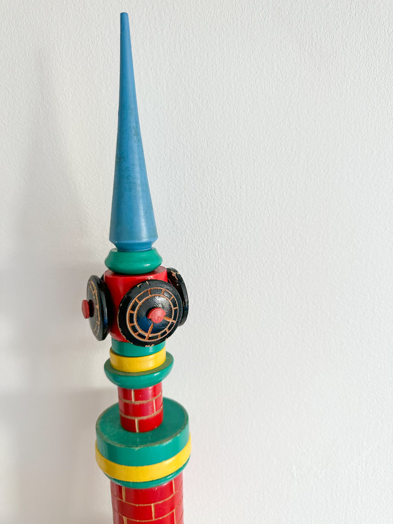 Vintage 1980s wooden stacking clock tower - Moppet