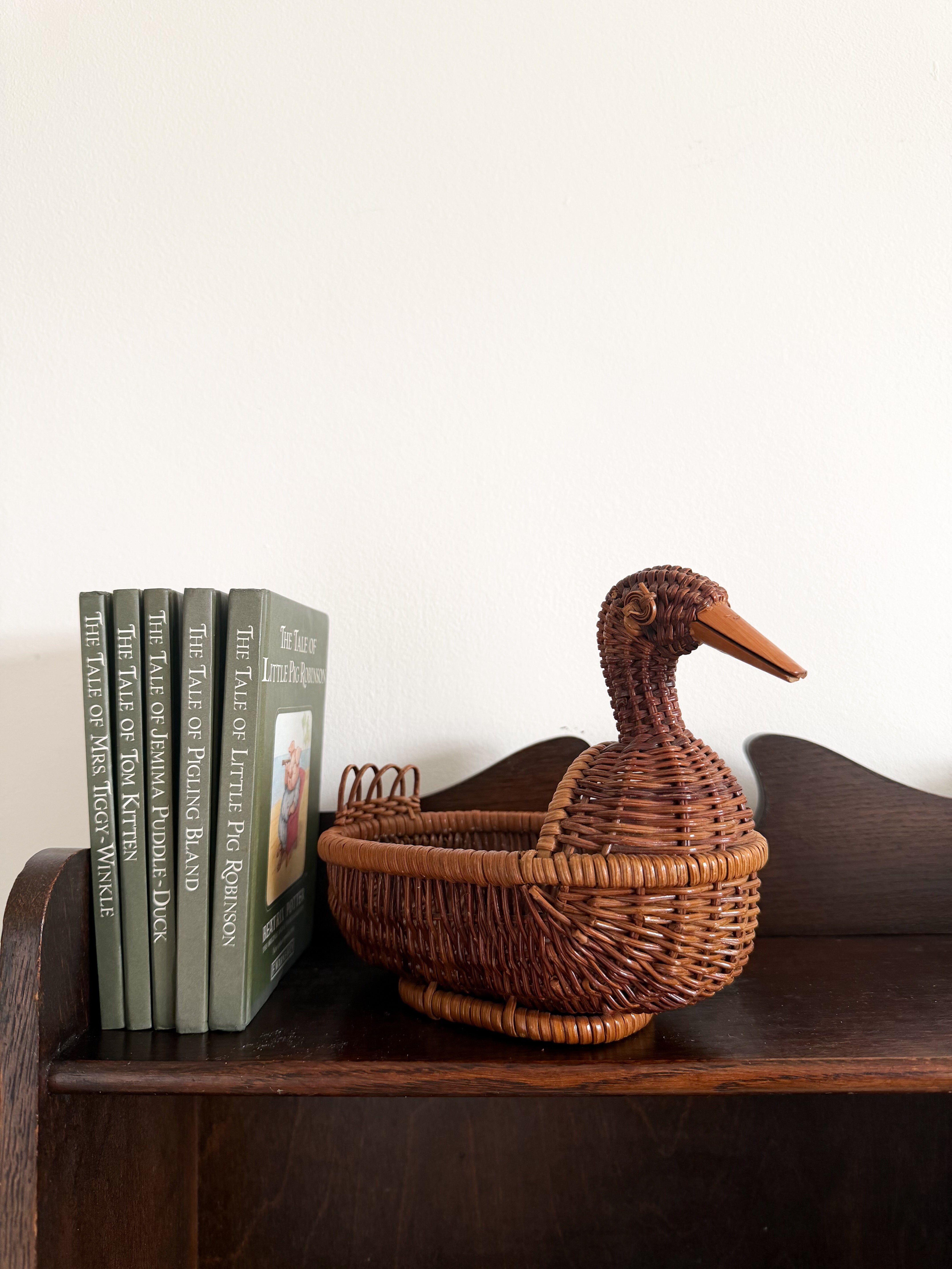 Vintage wicker/rattan duck Easter display basket