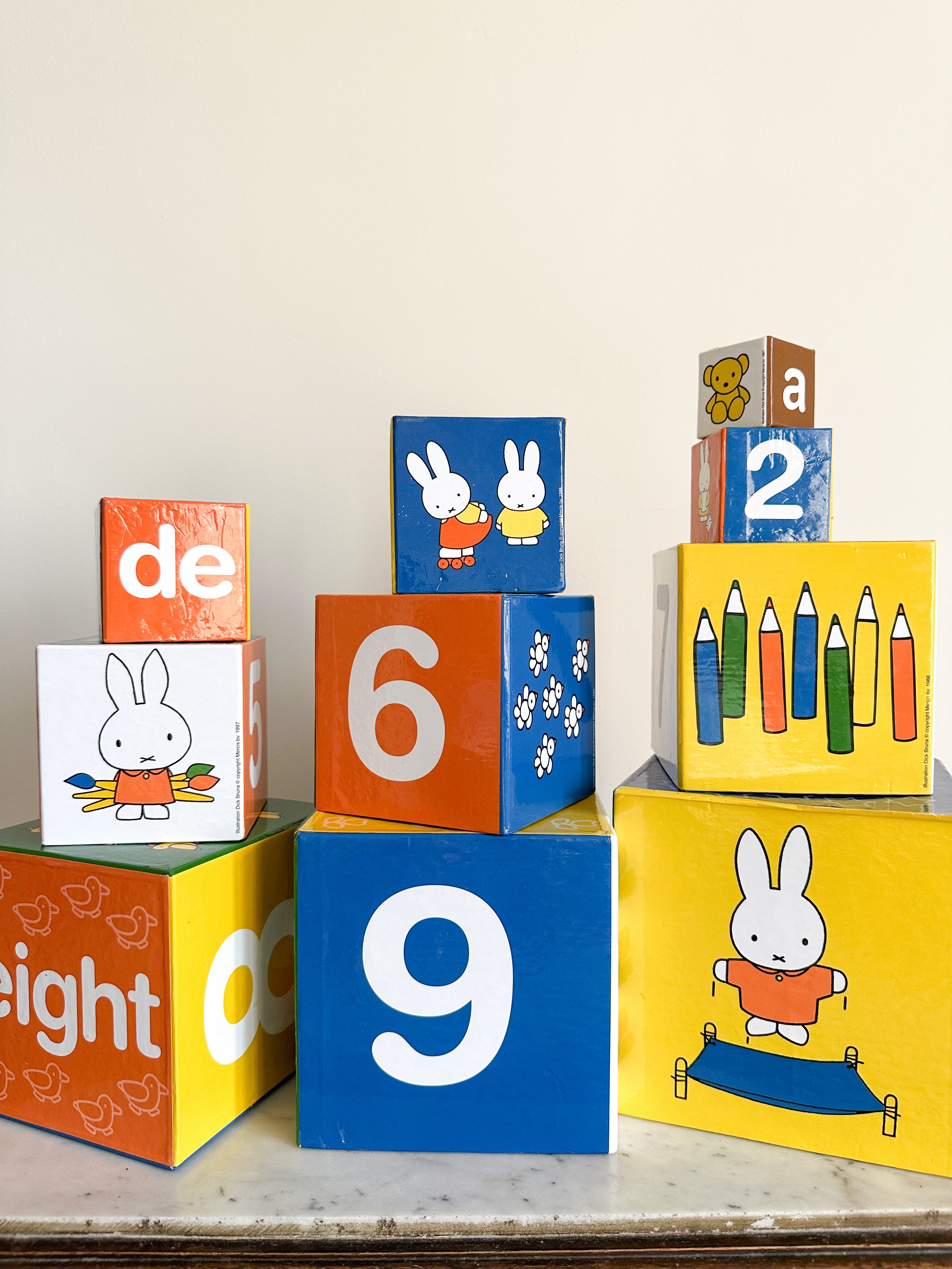 Vintage Miffy set of 10 stacking and nesting counting blocks, in original box, Dick Bruna