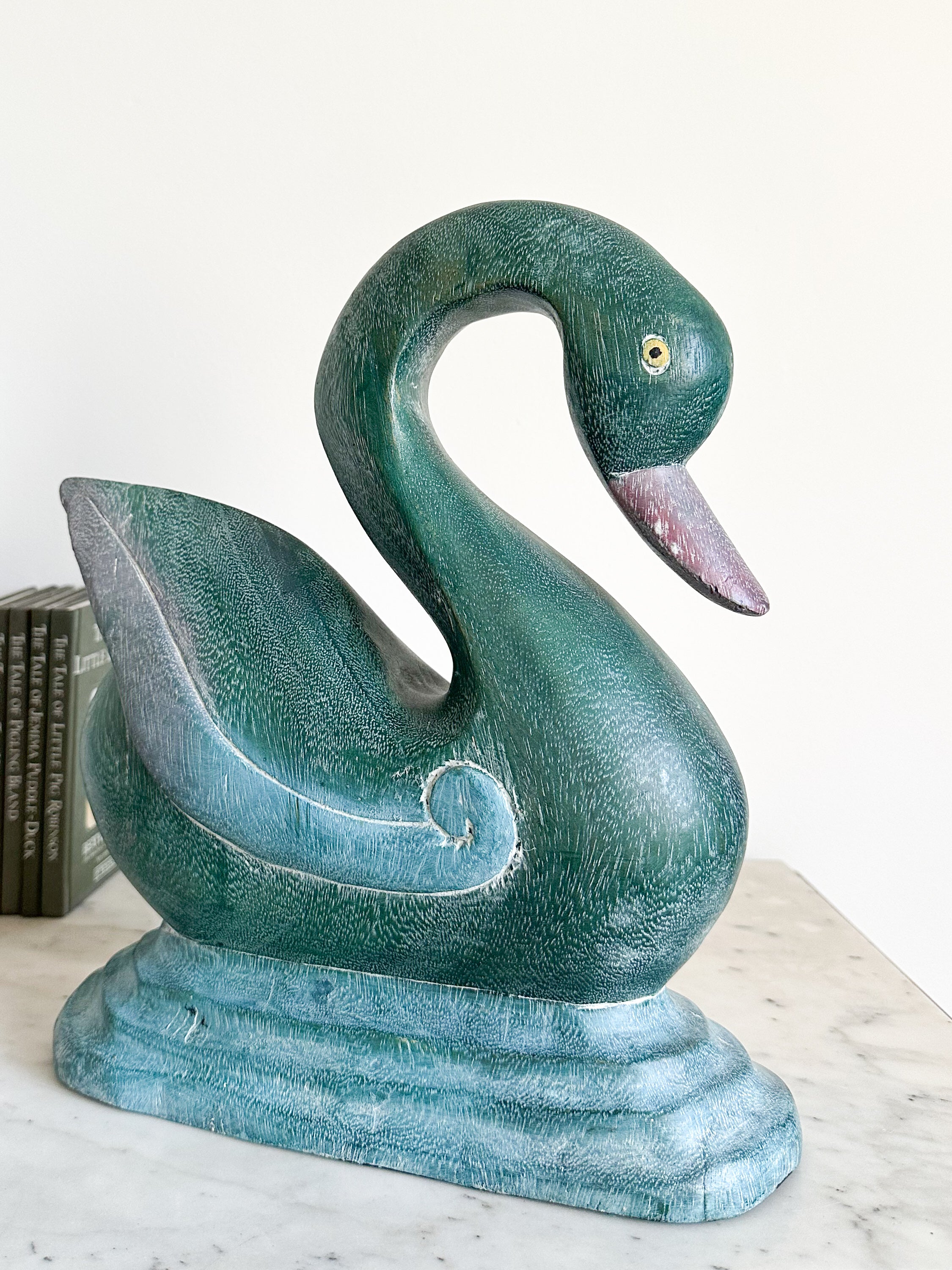 Large vintage hand-carved wooden swan