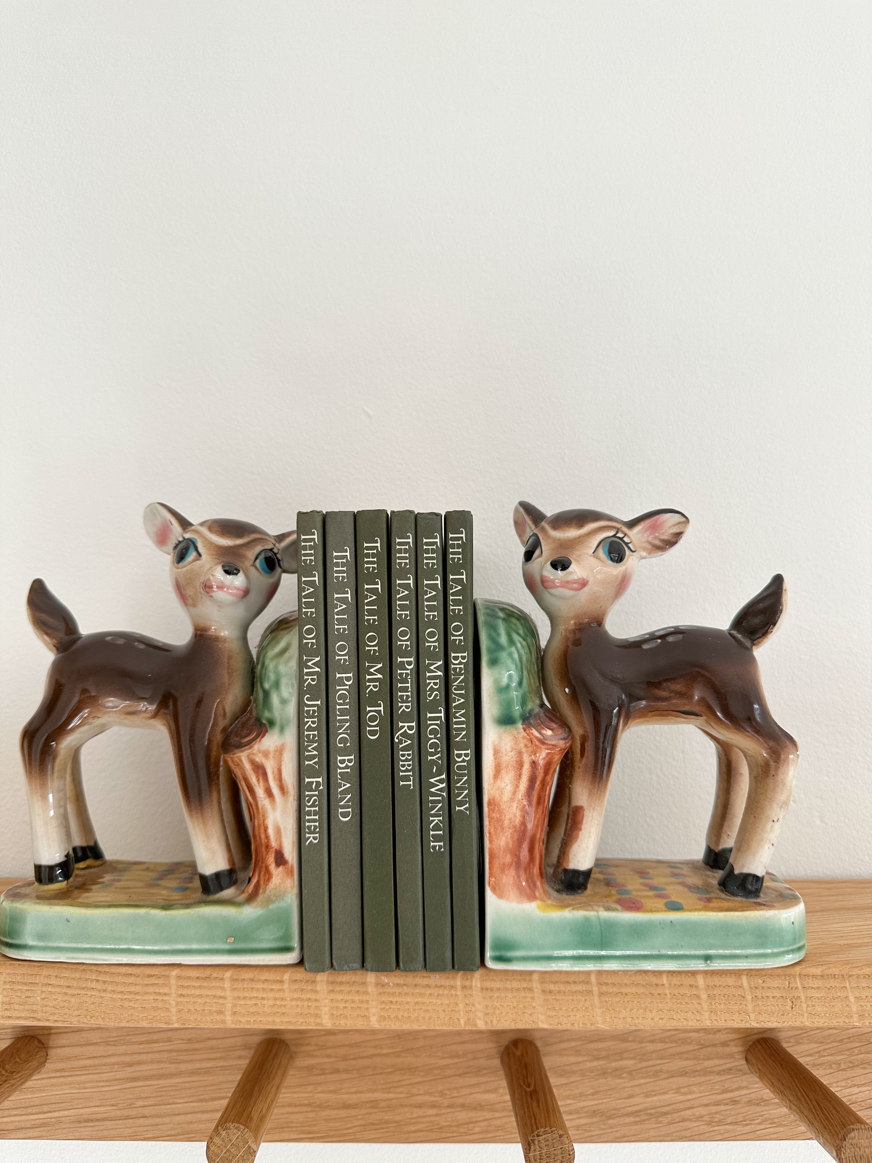 Pair of vintage 1950s ceramic china fawn/deer/Bambi bookends - Moppet
