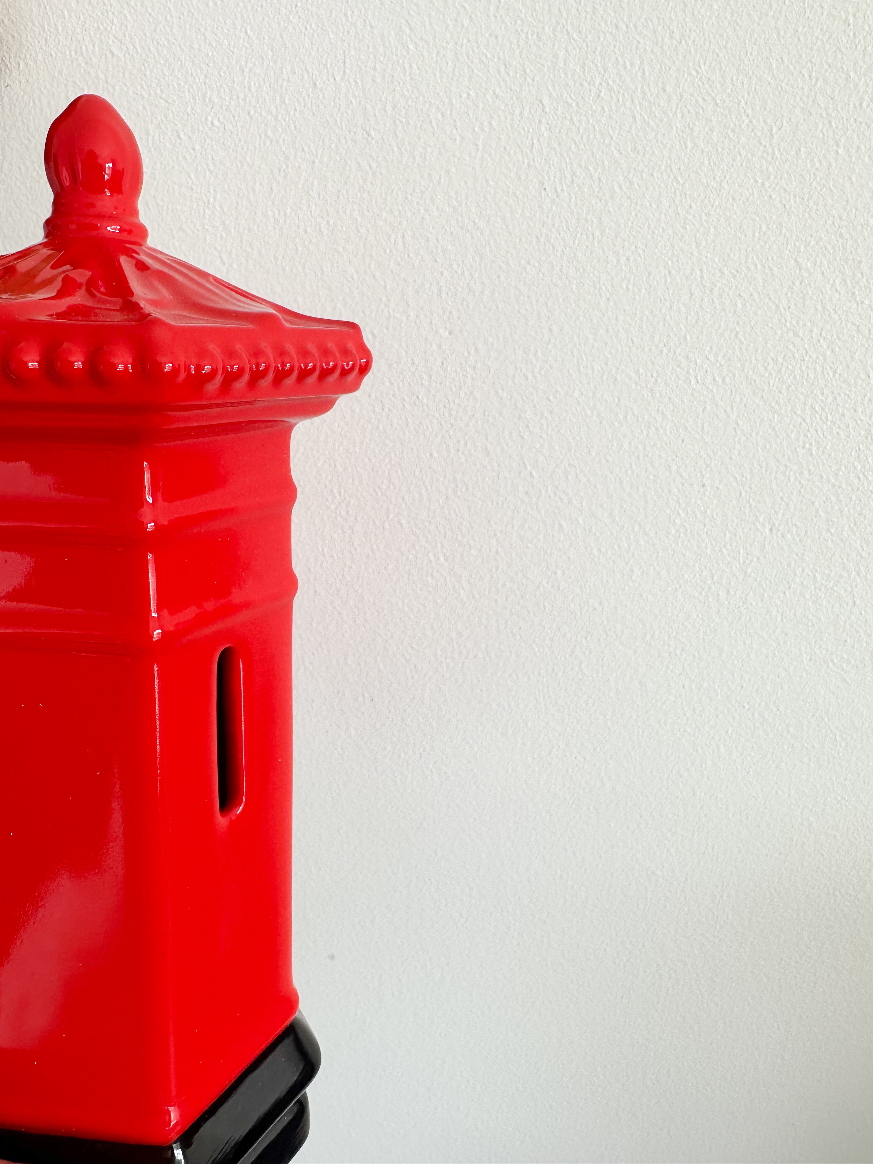 Vintage ceramic hexagonal ‘Penfold’ Victorian red post box money box, by Honiton England - Moppet