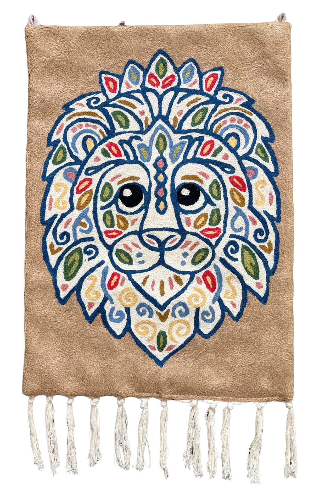 Lion tapestry by Moppet featuring a detailed, vibrant lion design on fabric for wall decoration or home decor.