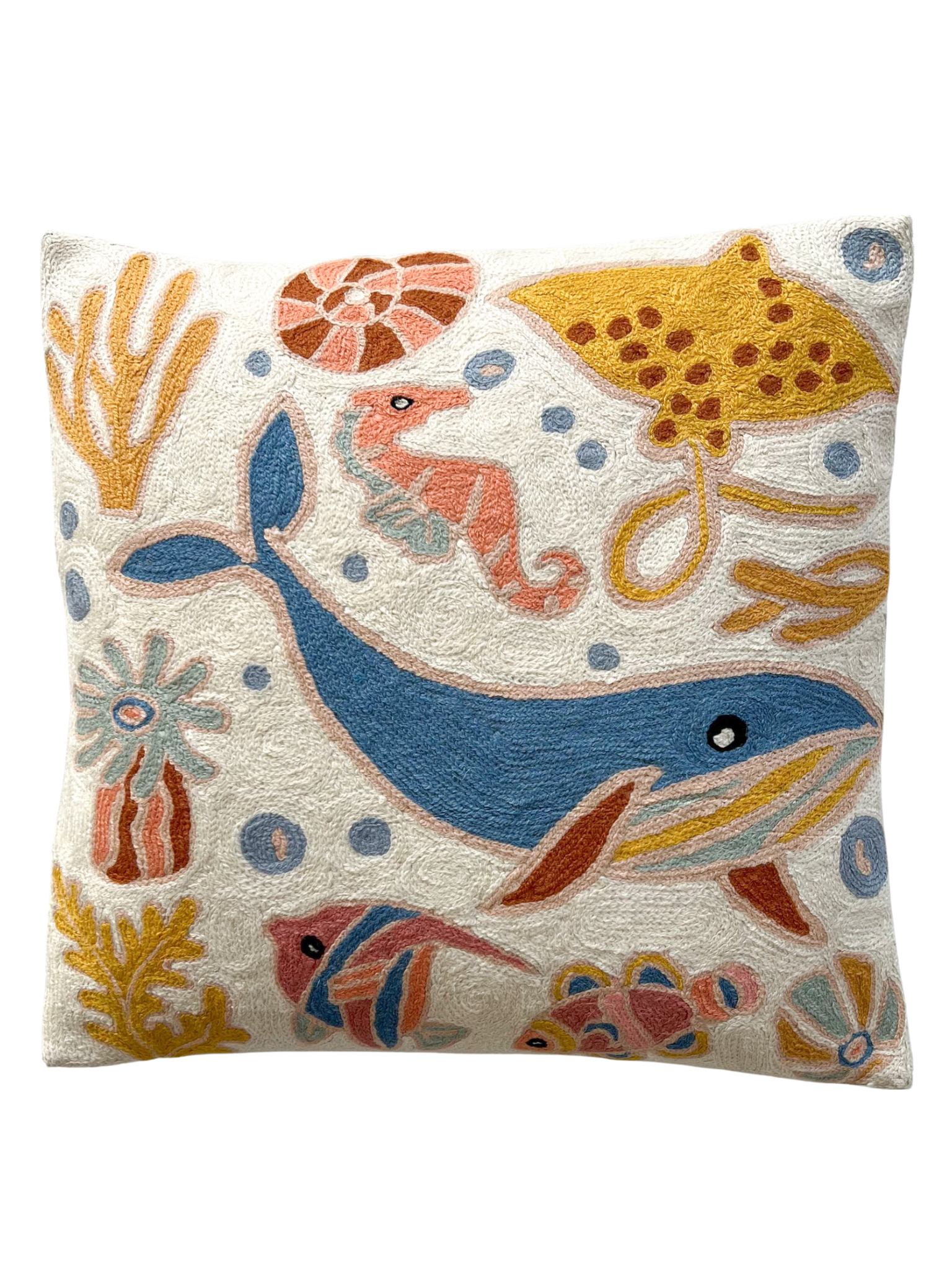 Handmade Ocean embroidered cushion cover | Aru - Moppet