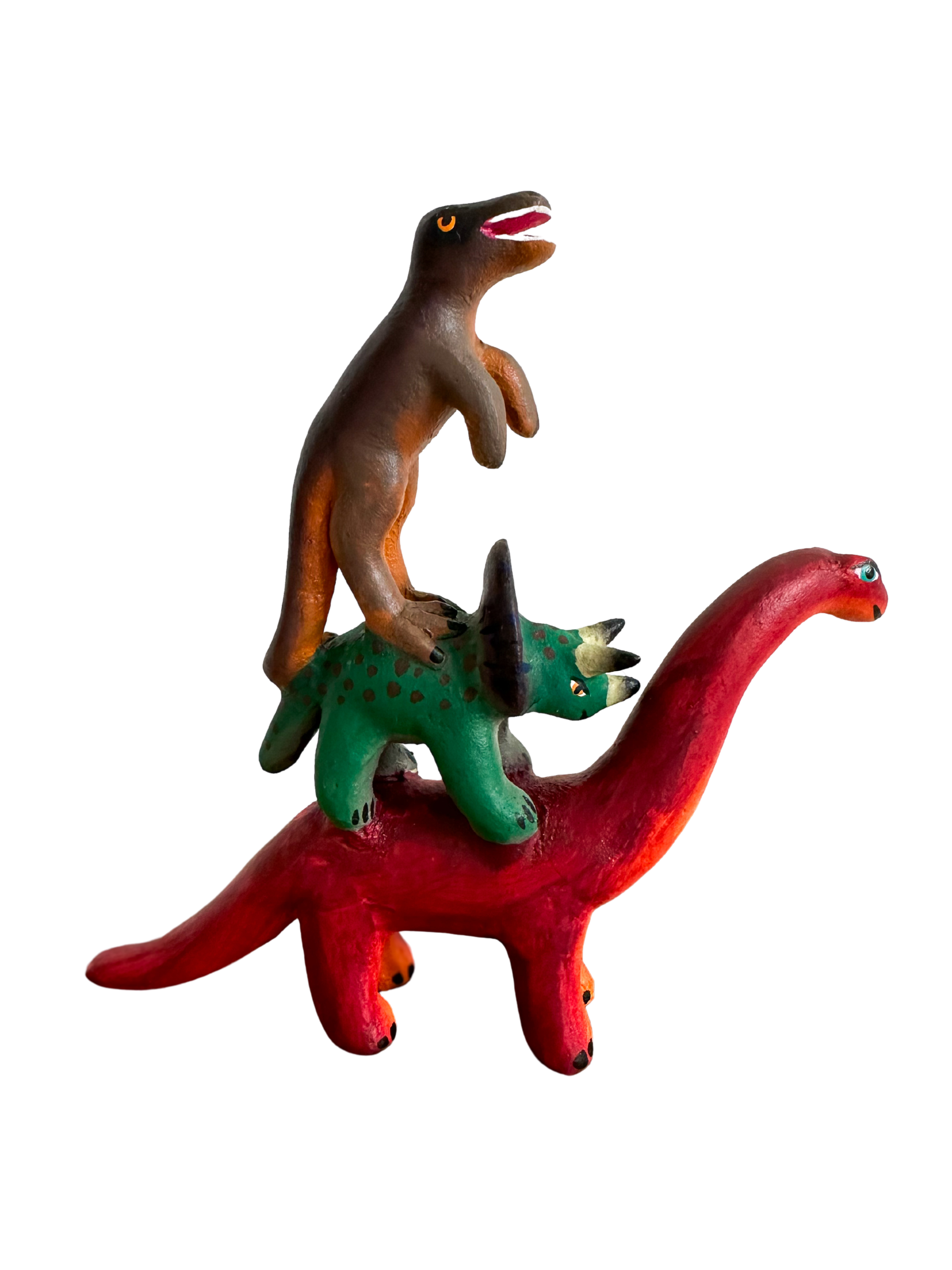 'Mexican menagerie' ceramic sculpture | Dinosaurs (Diplodocus, Triceratops, T-Rex) - Moppet