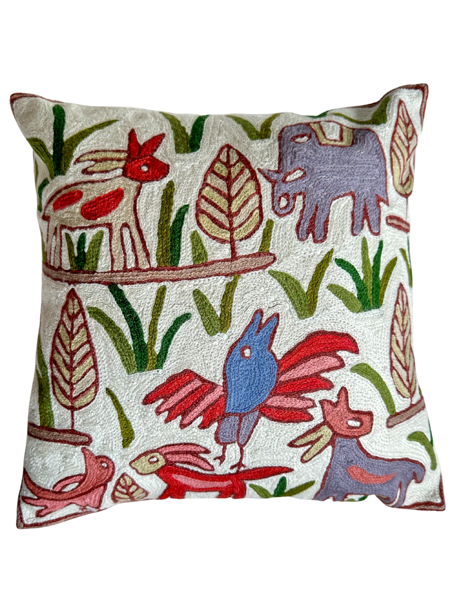 Handmade crewel embroidered cushion cover | Tulian jungle animal safari - Moppet