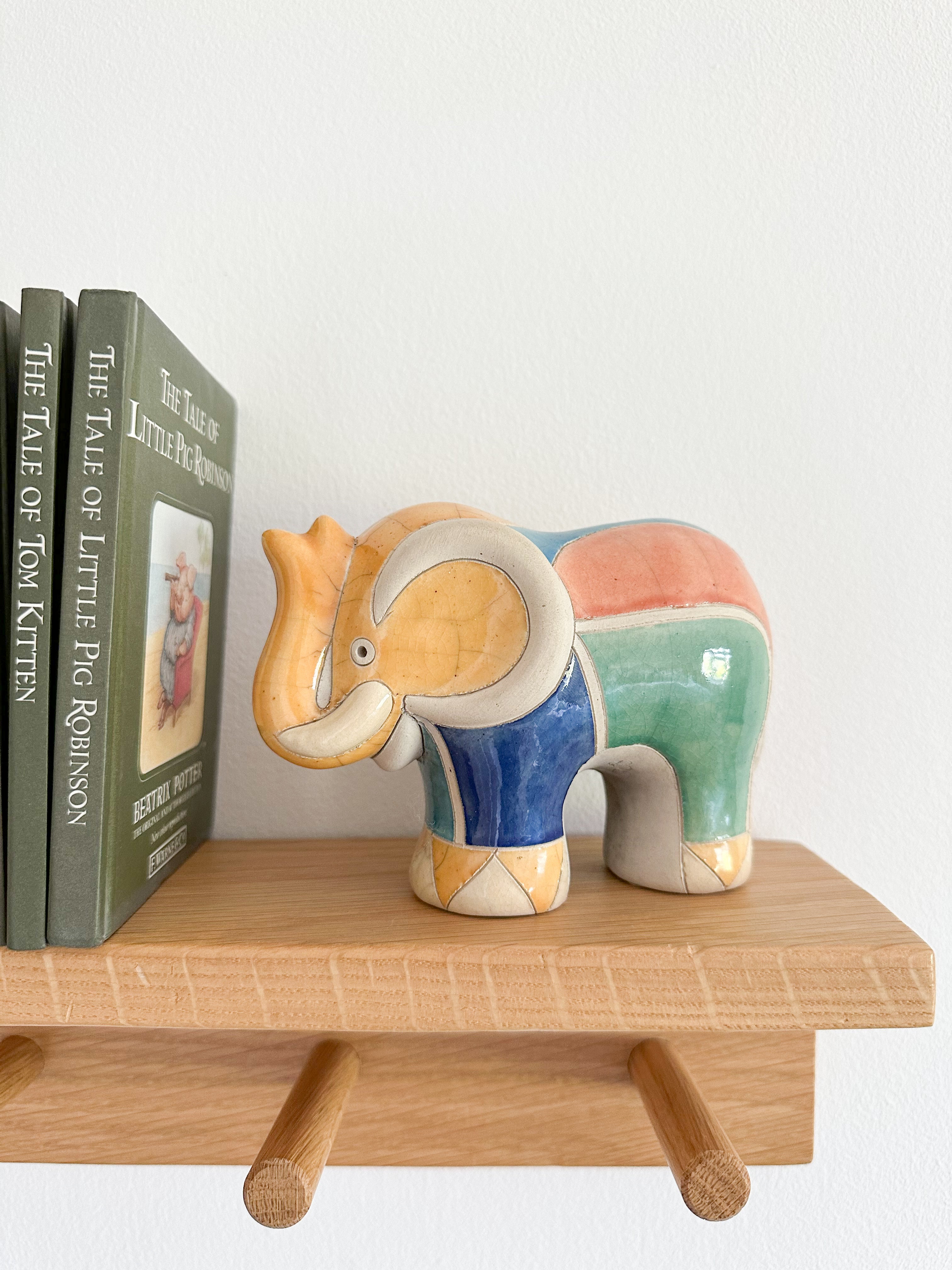 Vintage 1980s South African raku ceramic elephant, artist signed - Moppet
