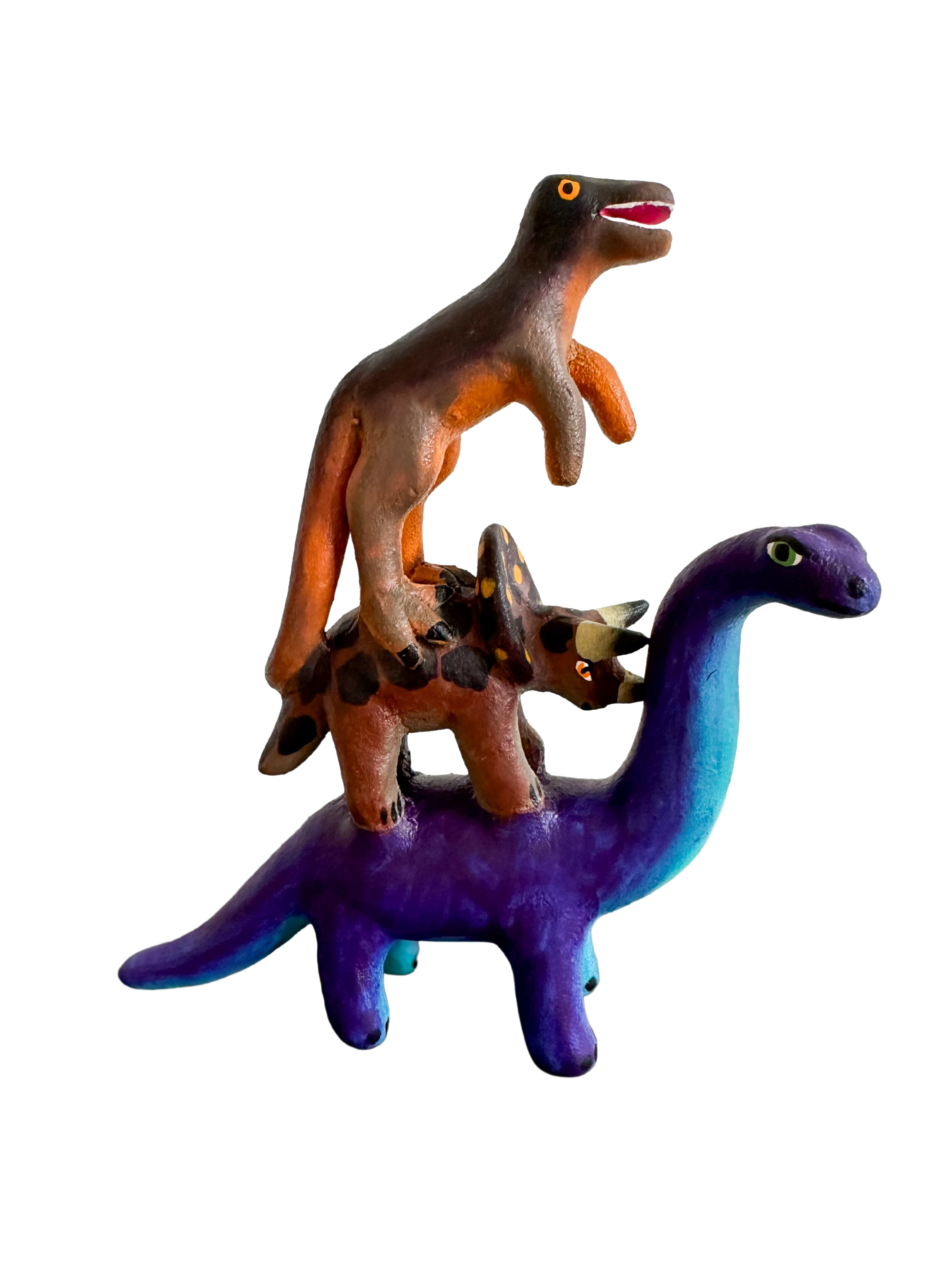 'Mexican menagerie' ceramic sculpture | Dinosaurs (Diplodocus, Triceratops, T-Rex) - Moppet