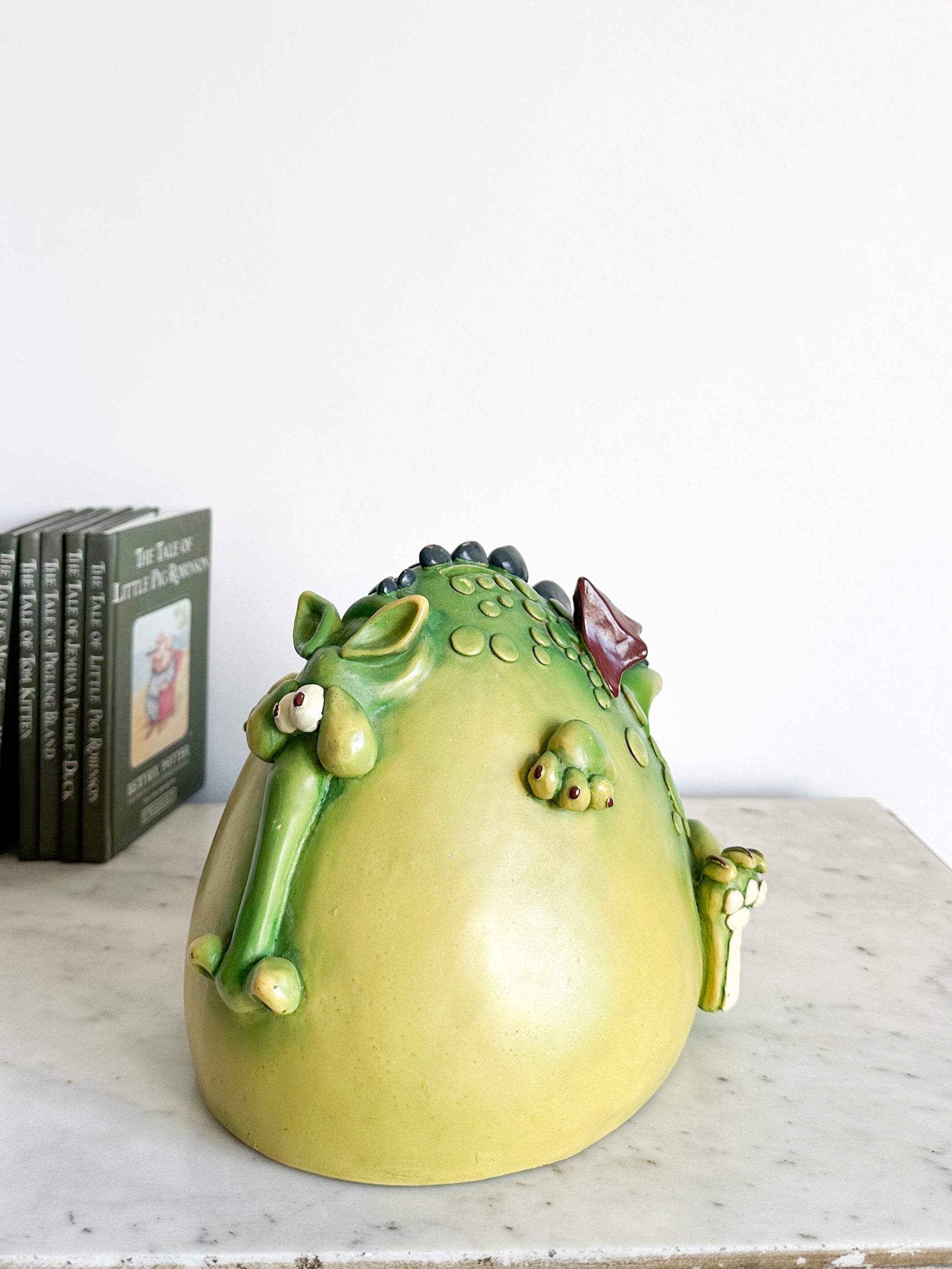 Vintage Italian 1970s ceramic green dragon piggy bank or money box, by Paulo Chiari
