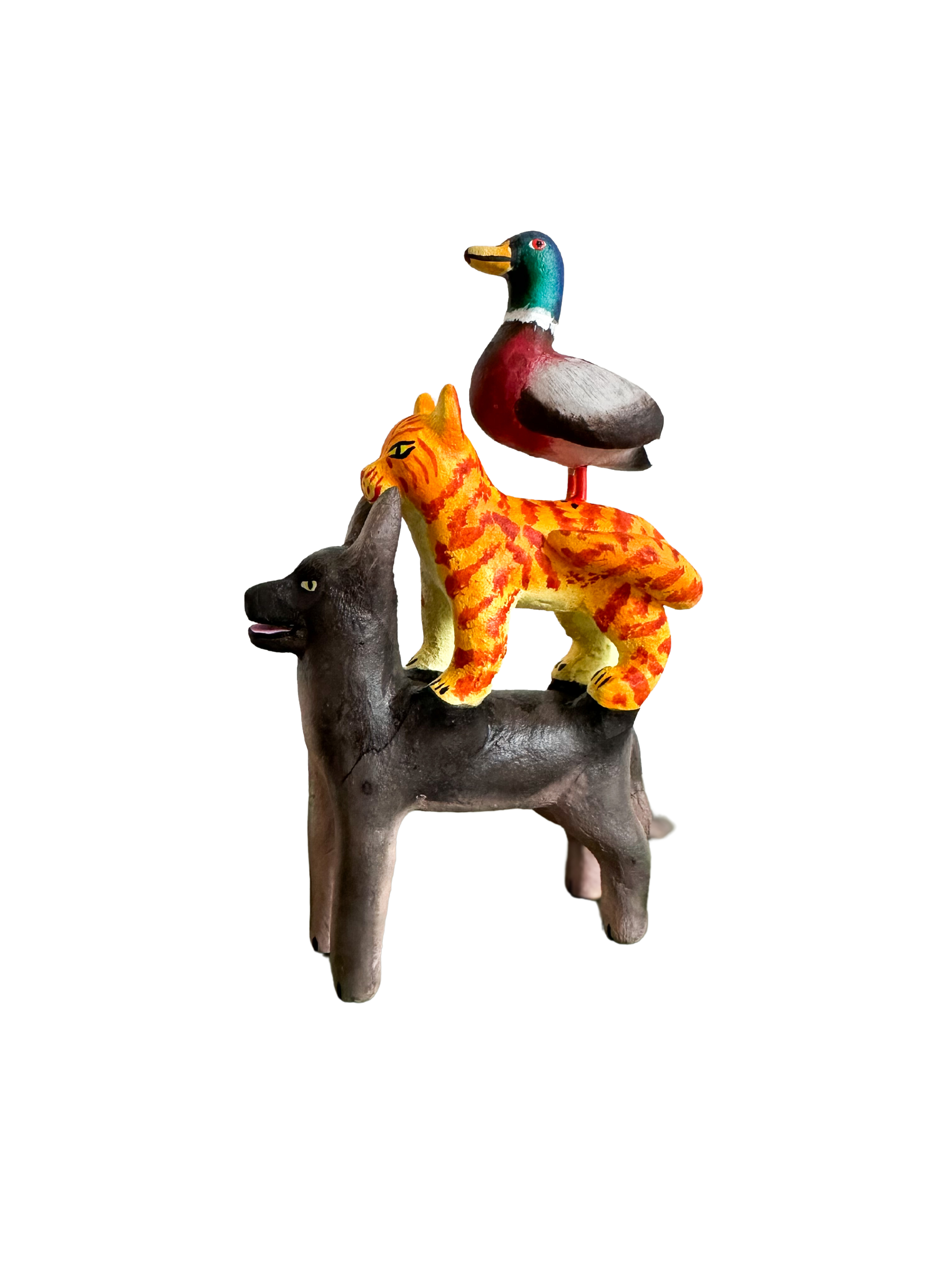 'Mexican menagerie' ceramic sculpture | Pets (dog, cat, duck) - Moppet
