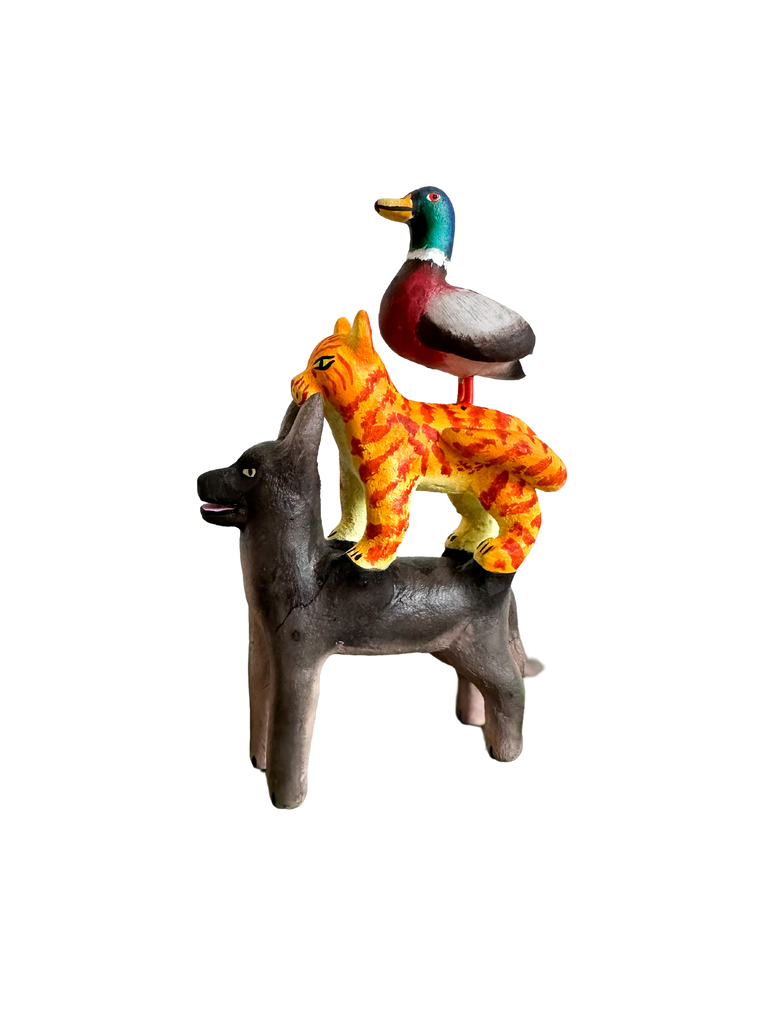 'Mexican menagerie' ceramic sculpture | Pets  (dog, cat, duck) - Moppet
