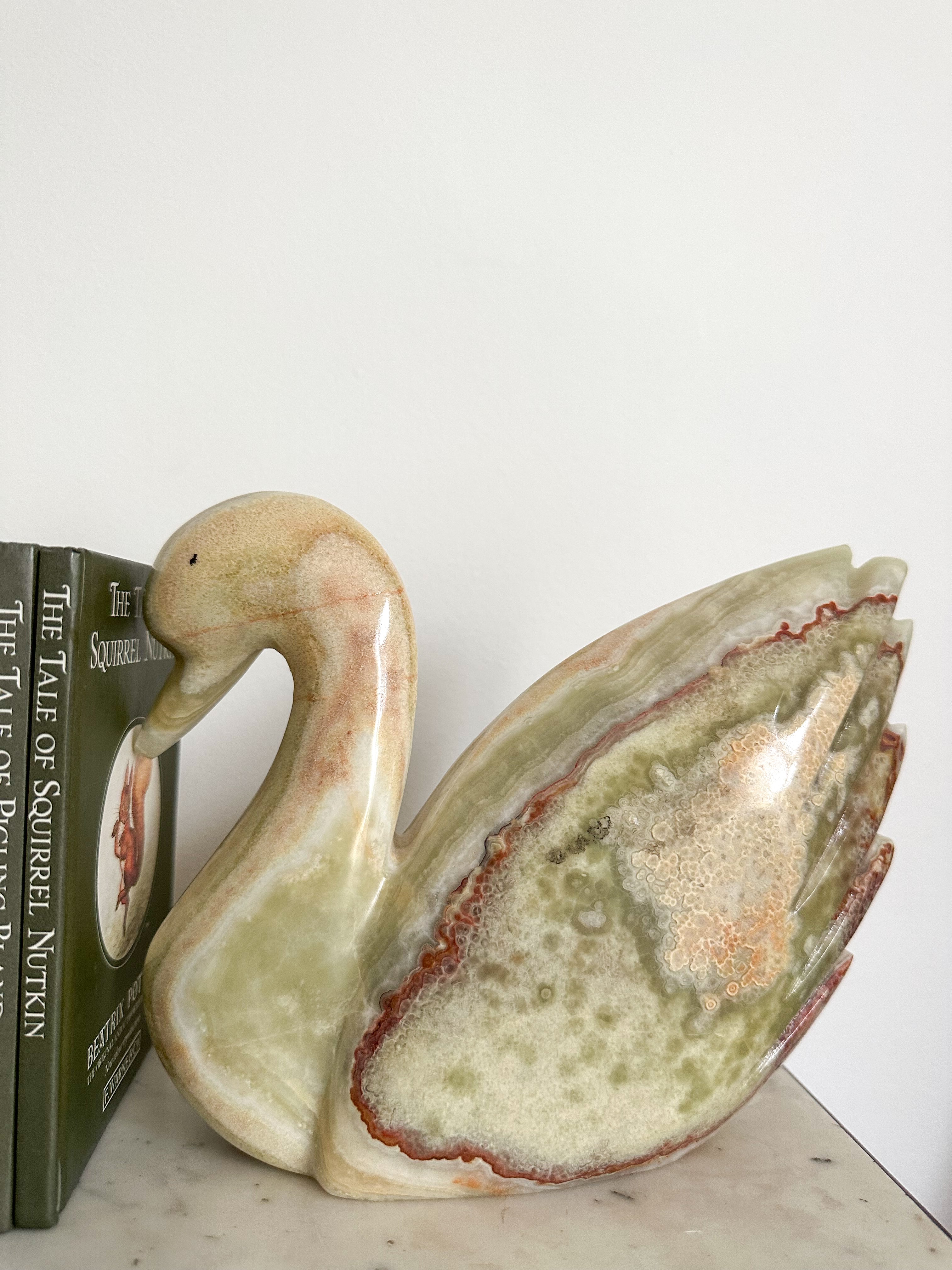 Large pair of antique marble swan bookends - Moppet