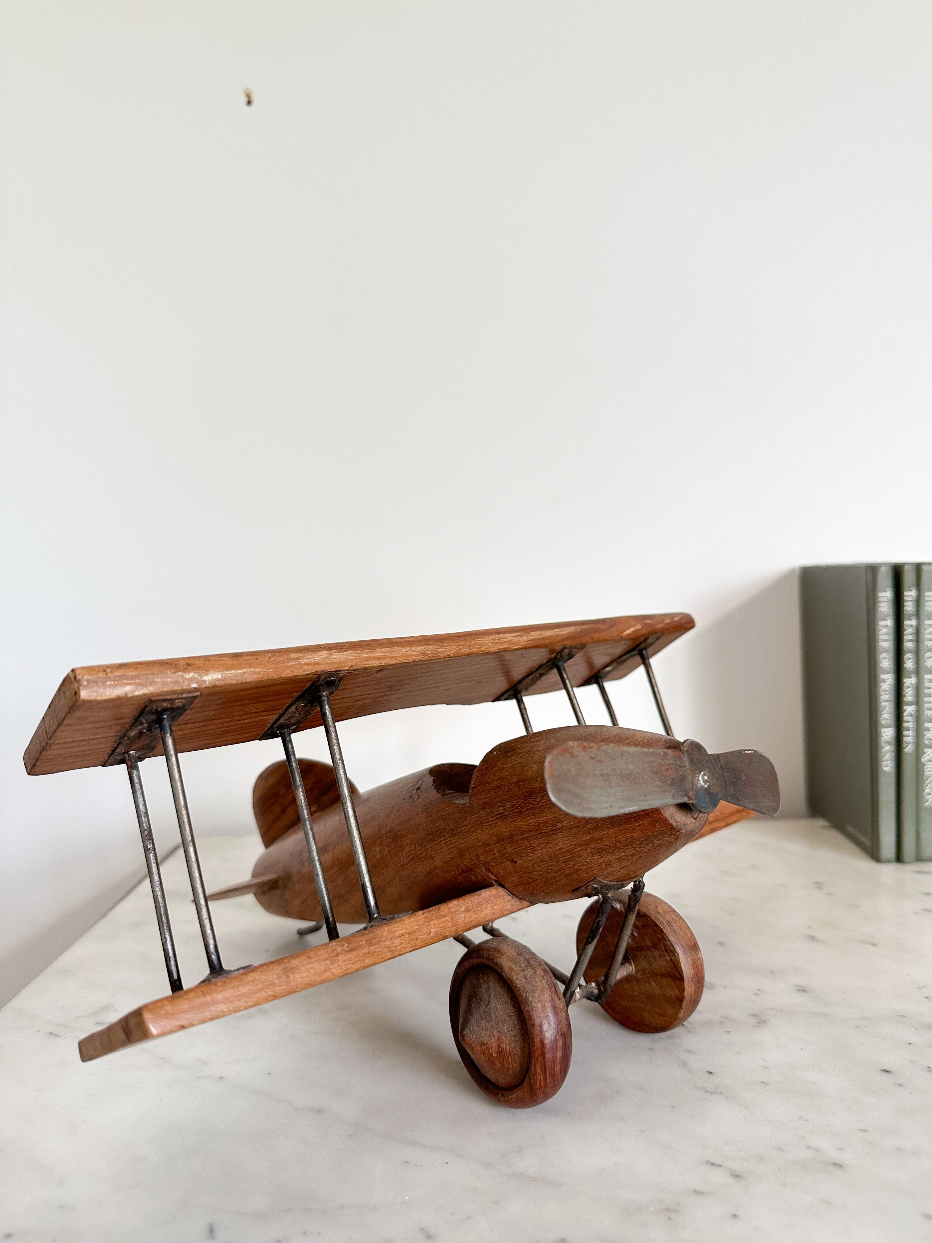 Vintage handmade wooden classic bi-plane aeroplane/airplane - Moppet