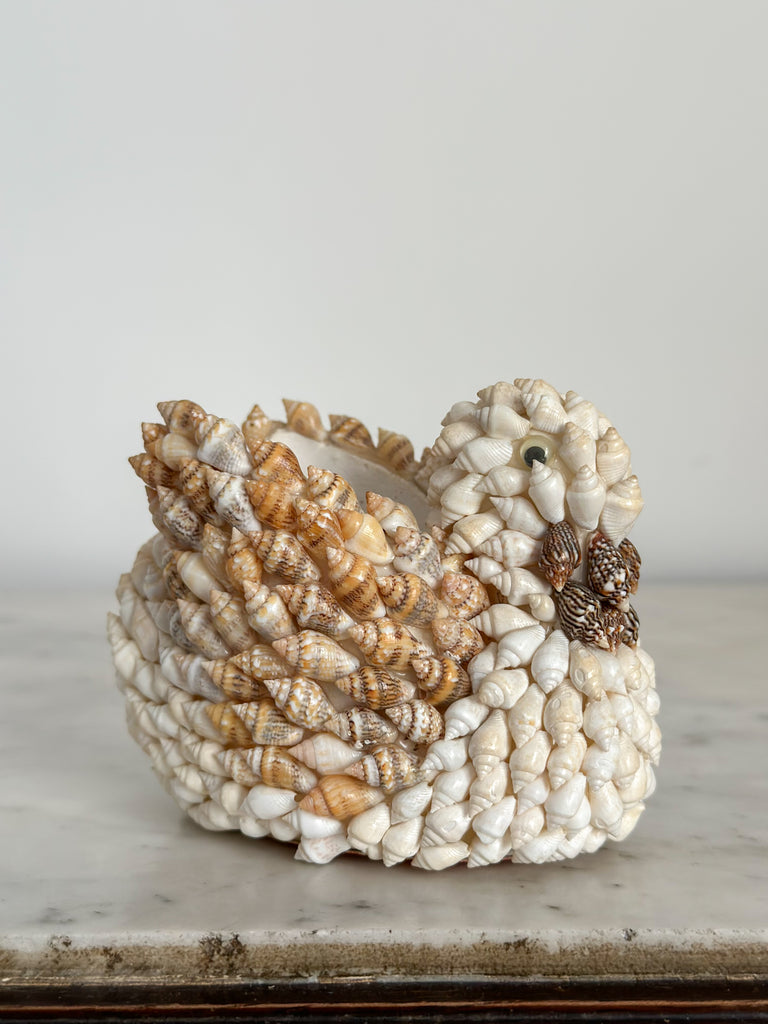 Vintage folk art sea-shell (‘shellwork’) swan trinket dish or ornament - Moppet