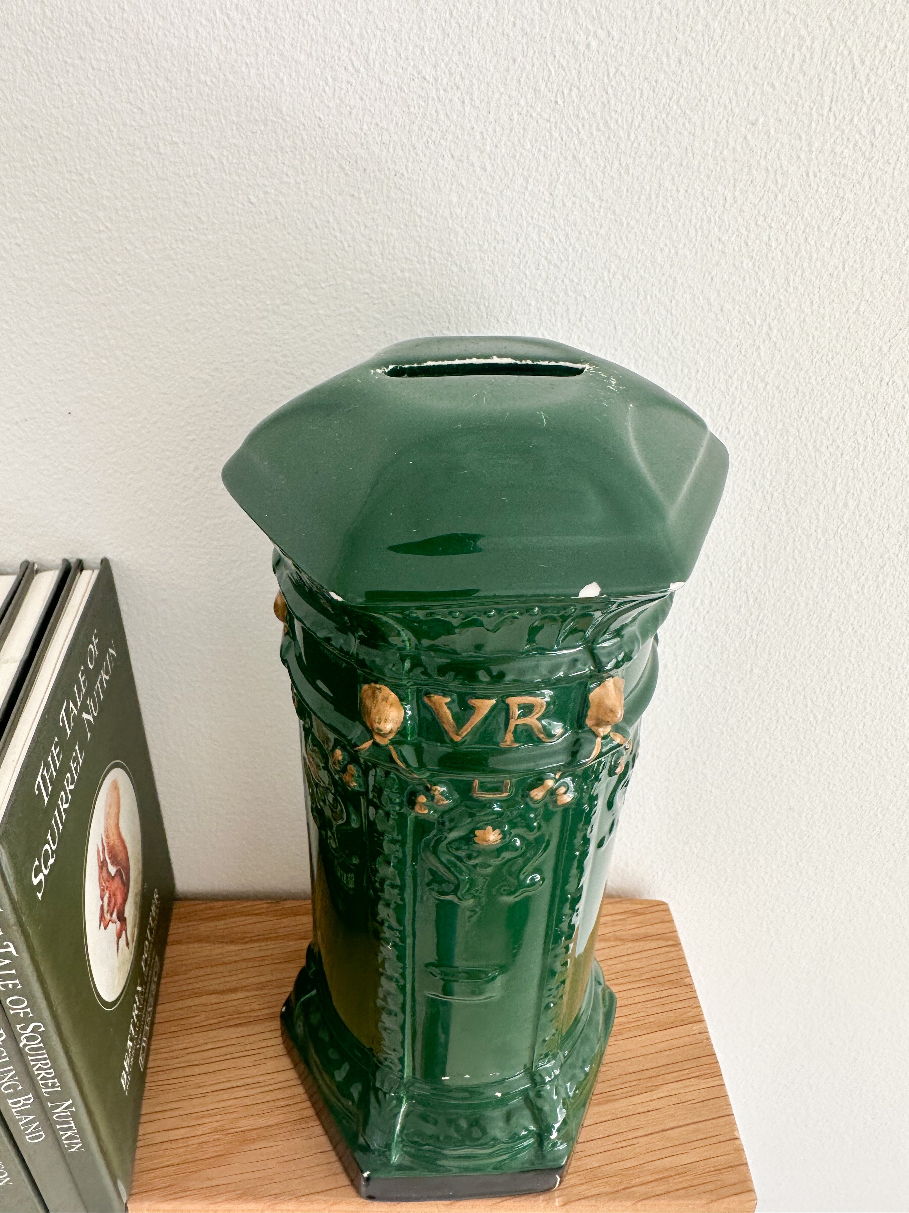Vintage ceramic hexagonal ‘Penfold’ Victorian green post box money box, by Honiton England - Moppet