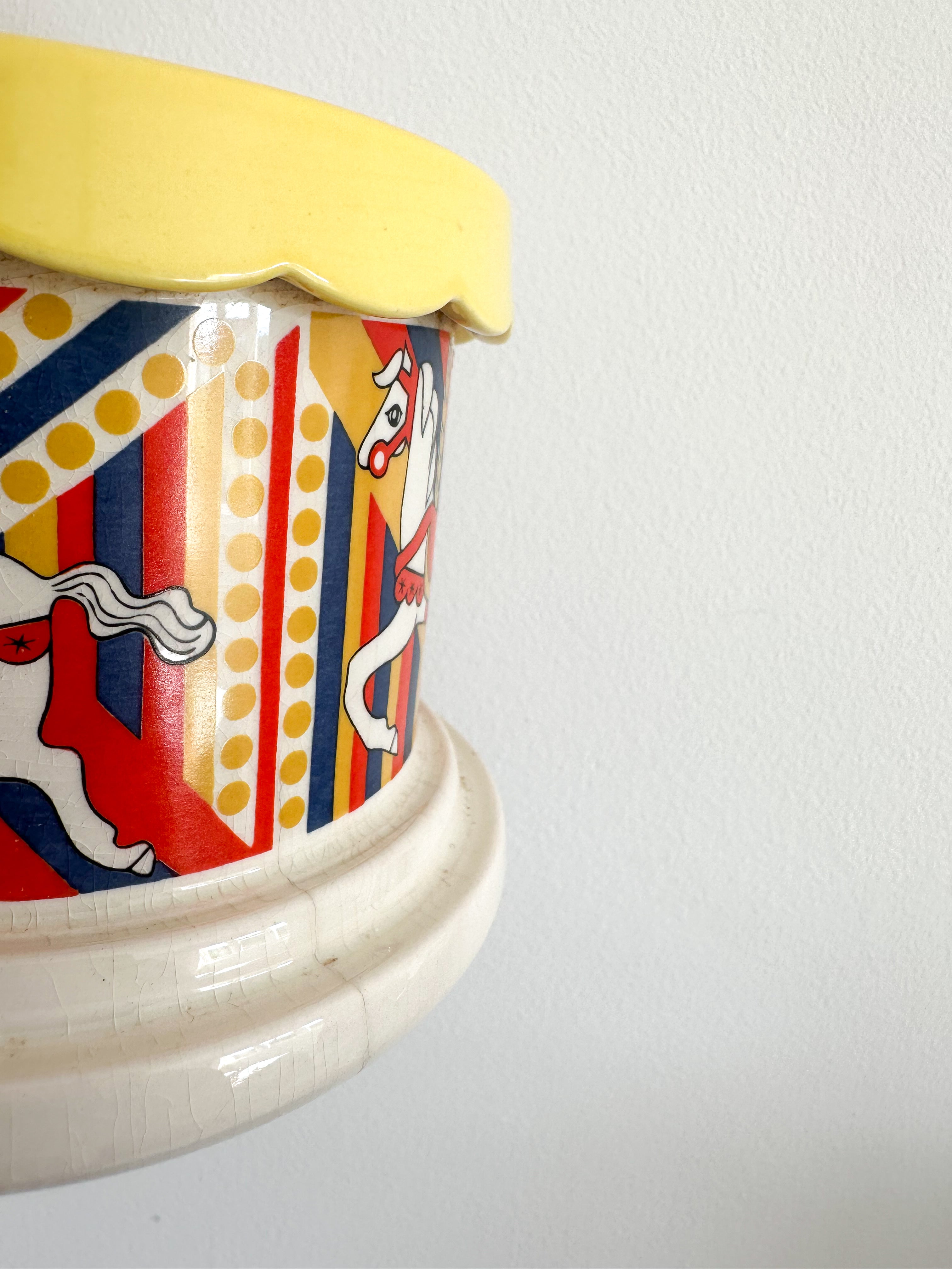 Vintage 1960s collectible ceramic carousel or merry-go-round piggy bank or money box, by Carlton Ware, made in England - Moppet