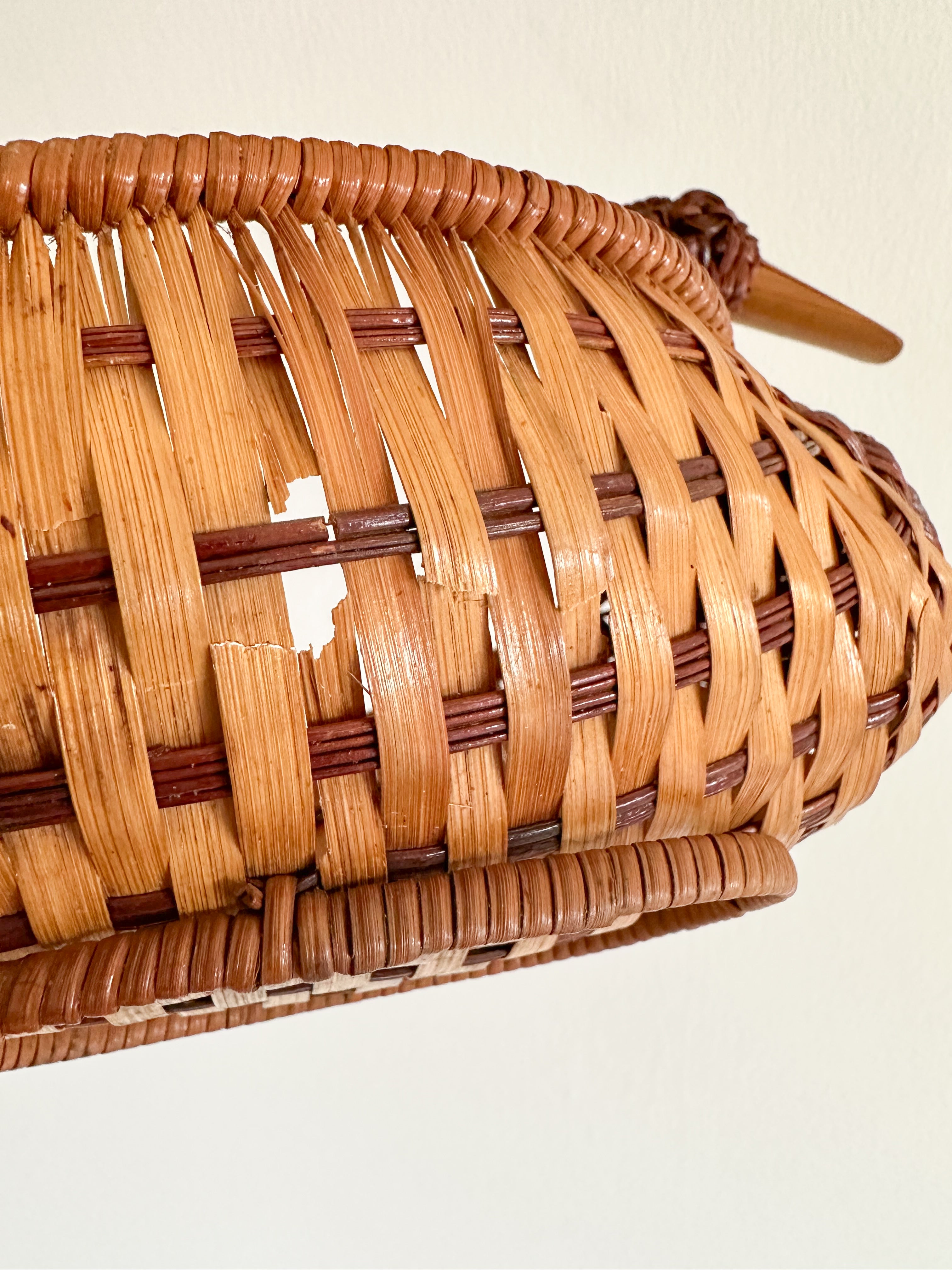 Vintage red wicker/rattan duck Easter display basket - Moppet