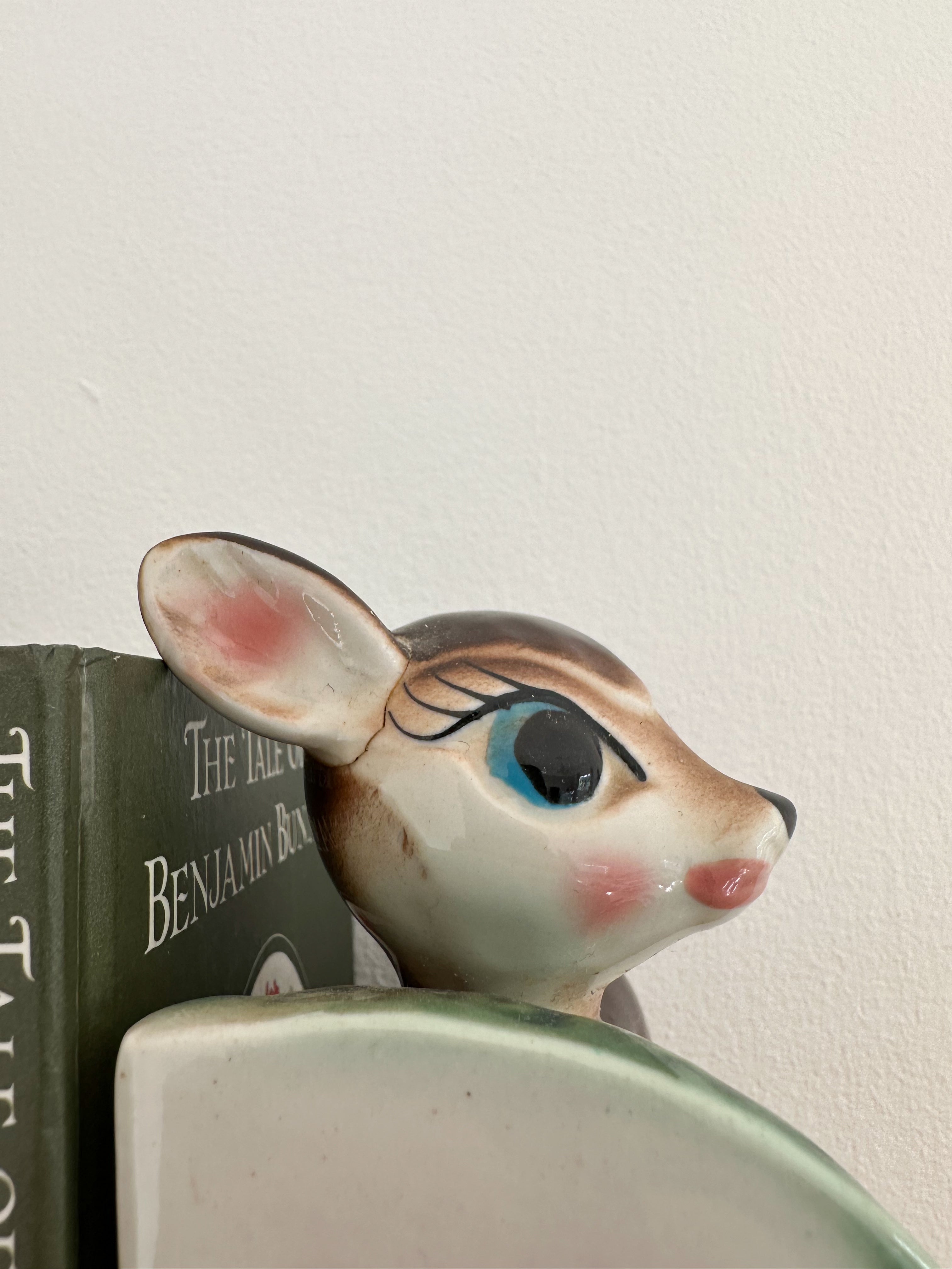 Pair of vintage 1950s ceramic china fawn/deer/Bambi bookends - Moppet