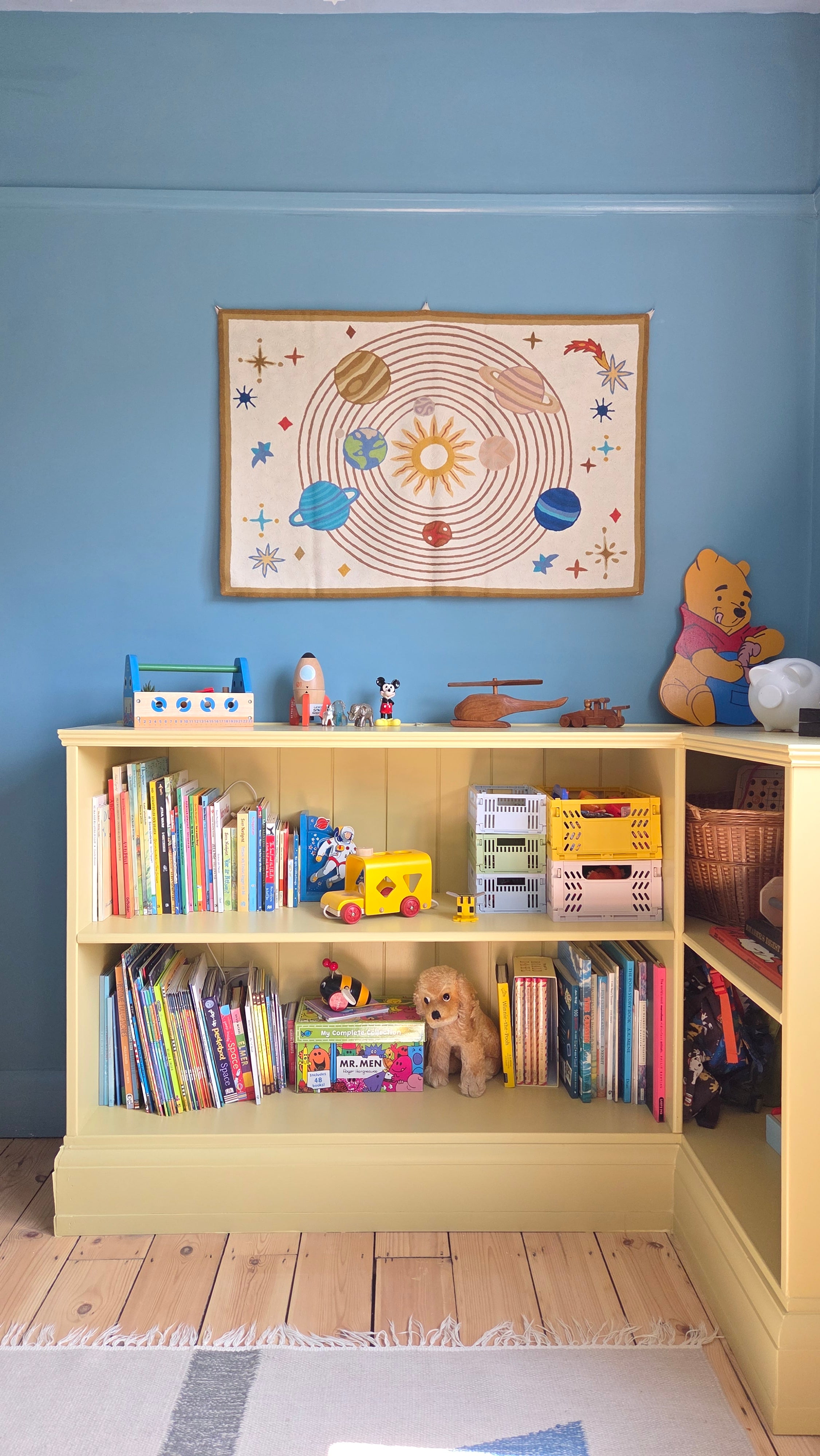 Handmade folk art Solar System crewel wall hanging tapestry | Delina - Moppet