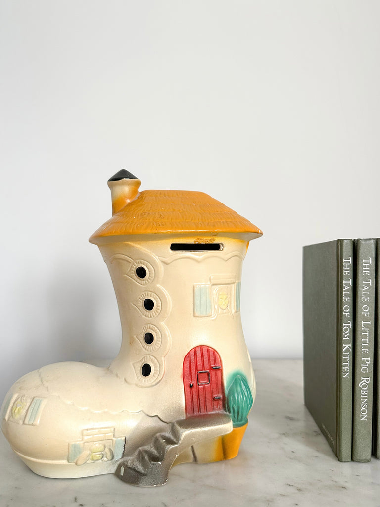 Vintage rare ceramic ‘The Lee was an old woman who lived in a shoe’ piggy bank or money box, by Ellgreave - Moppet