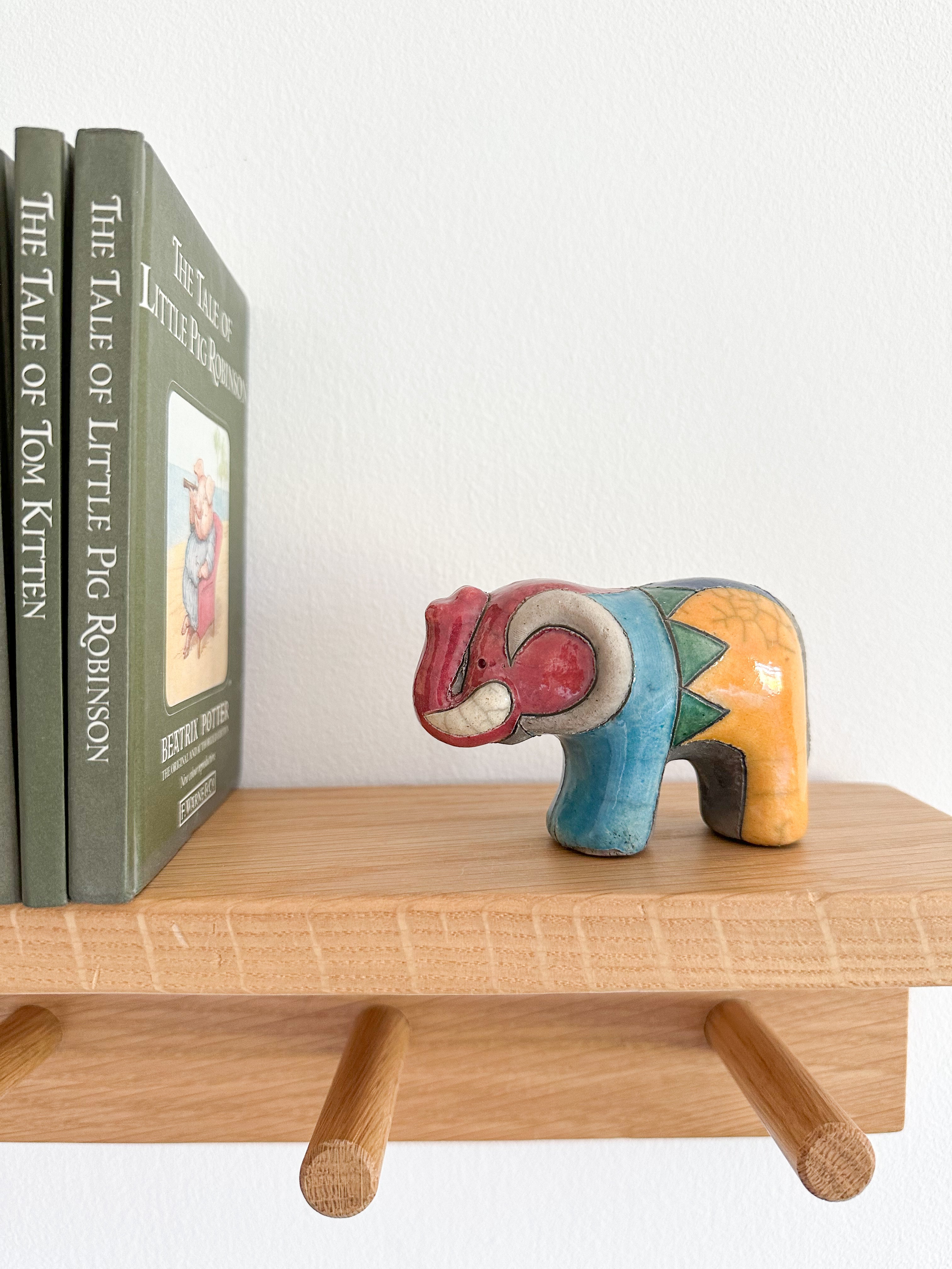 Vintage 1980s South African raku ceramic elephant, artist signed - Moppet