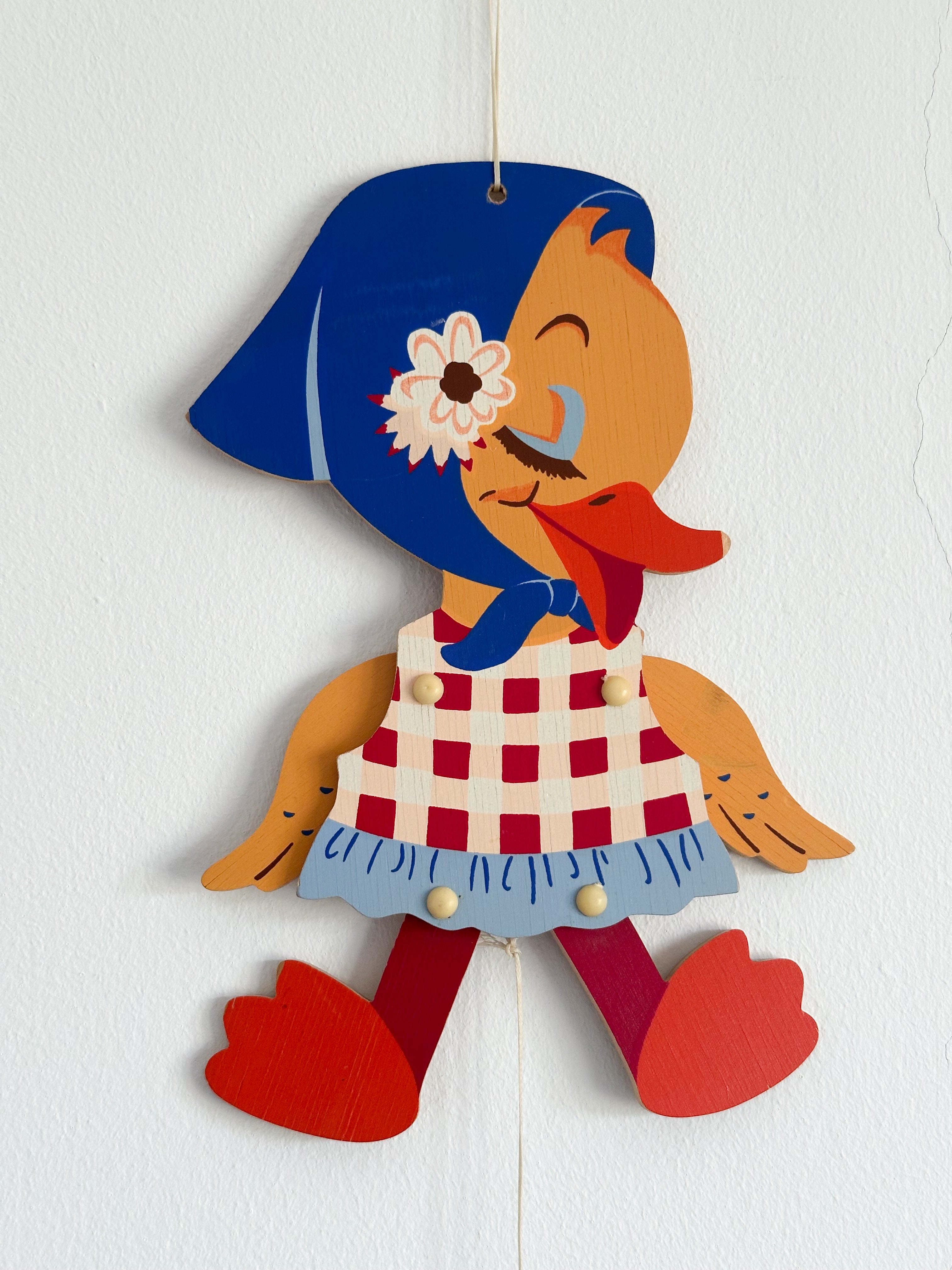 Vintage wooden 1960s German jumping-jack pull toy called ‘Quacksi’, by Mertens Kunst