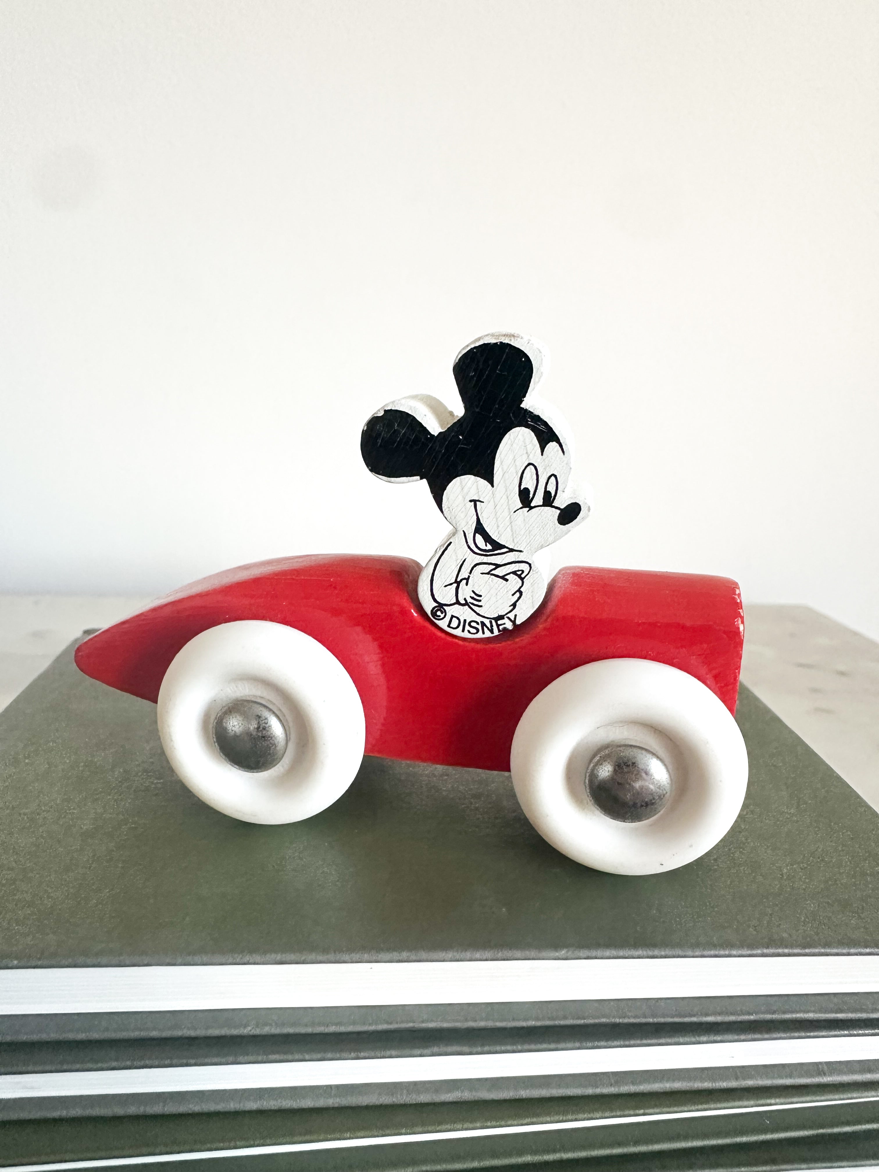 Vintage wooden Mickey Mouse in car, Disney