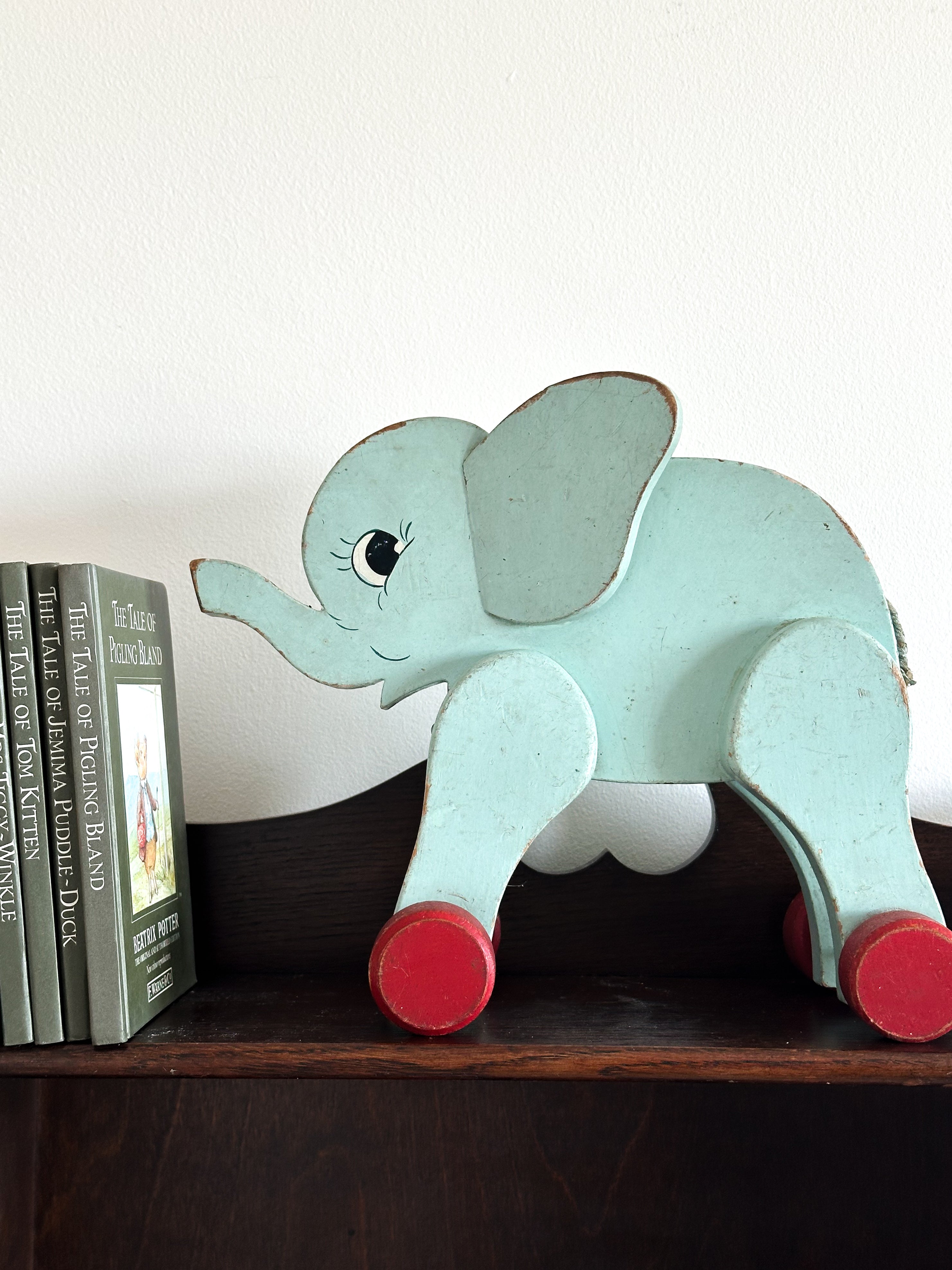 Vintage 1950s wooden pull-along elephant