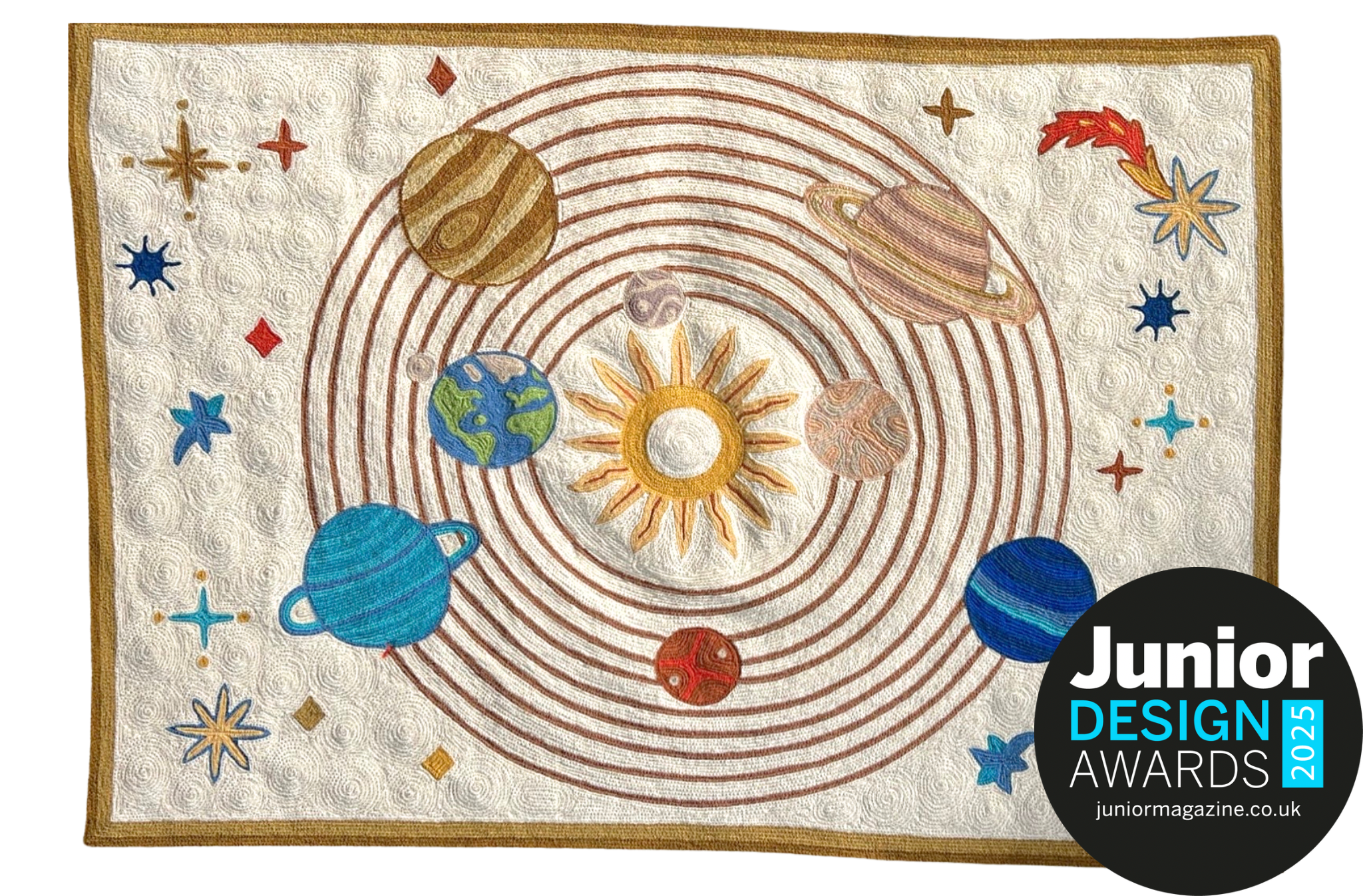 Handmade folk art Solar System crewel wall hanging tapestry | Delina - Moppet