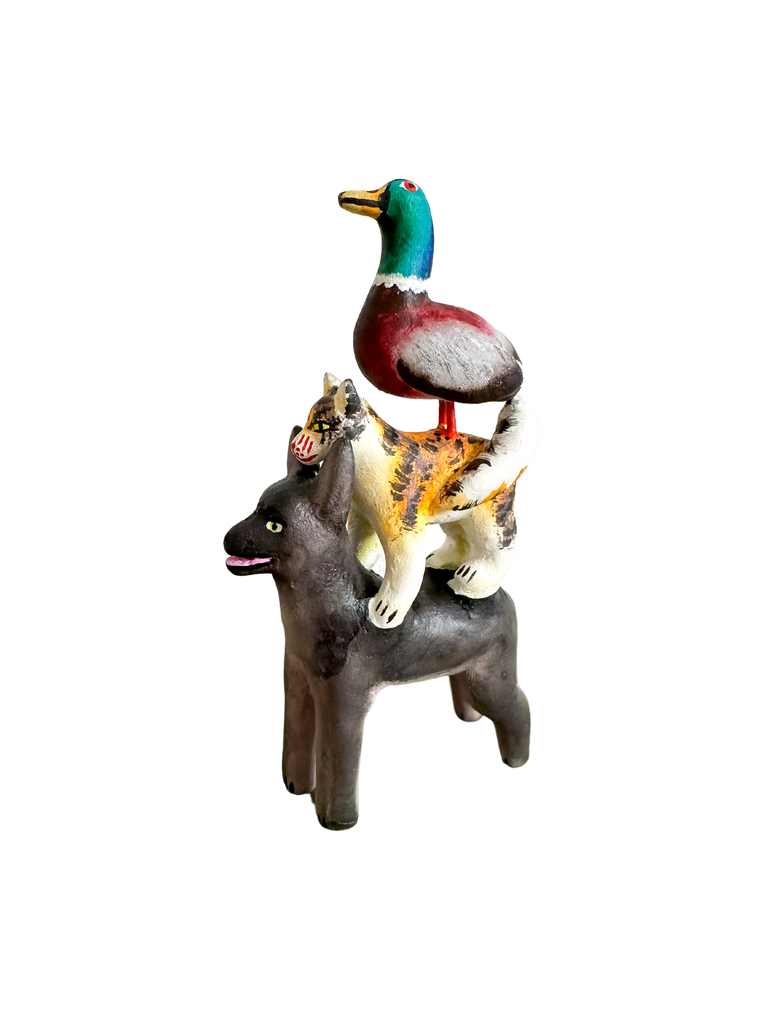 'Mexican menagerie' ceramic sculpture | Pets  (dog, cat, duck) - Moppet