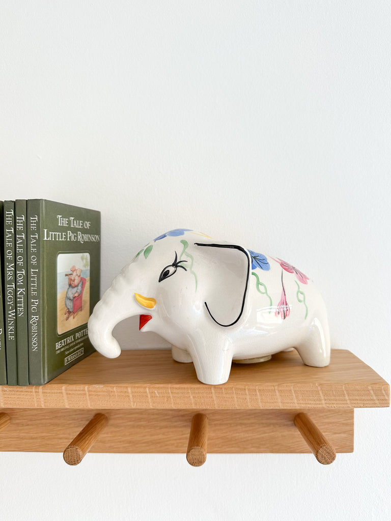 Vintage ceramic elephant piggy bank or money box in hand-painted florals, by Arthur Wood, made in Britain - Moppet