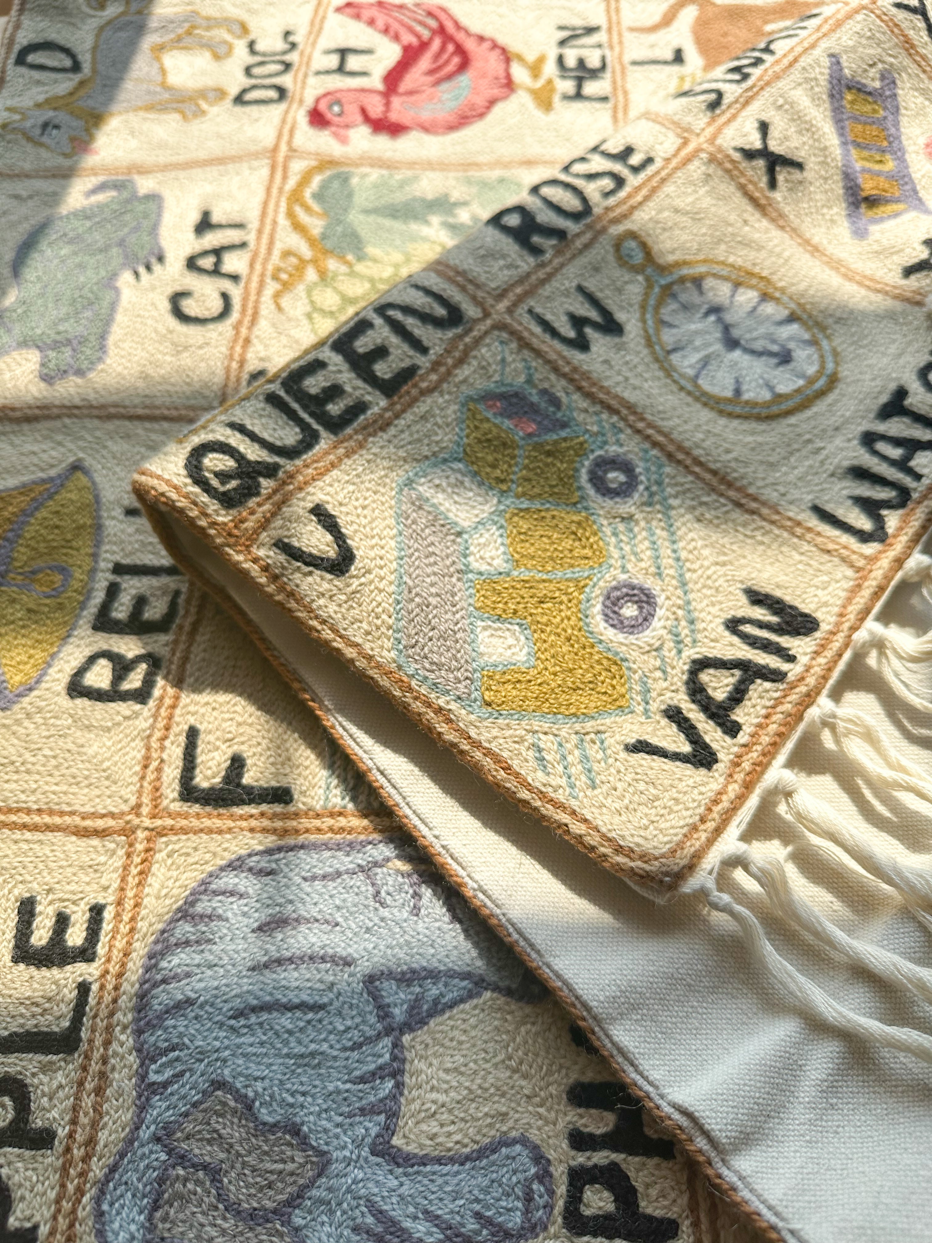Handmade alphabet ABC crewel wall hanging tapestry | Suru (landscape) - Moppet