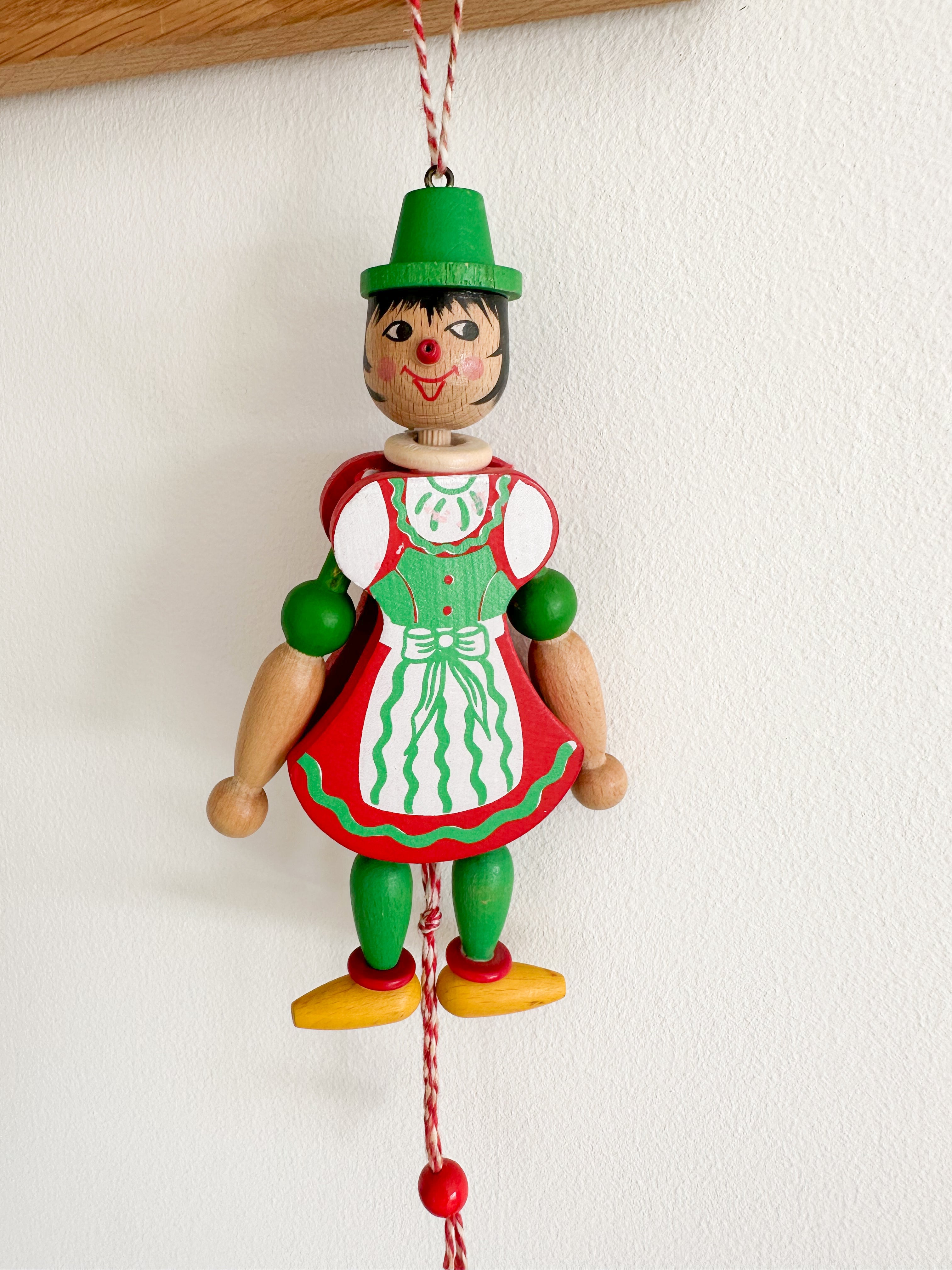 Vintage Austrian woman ‘Hampelmann’ jumping-jack pull toy - Moppet