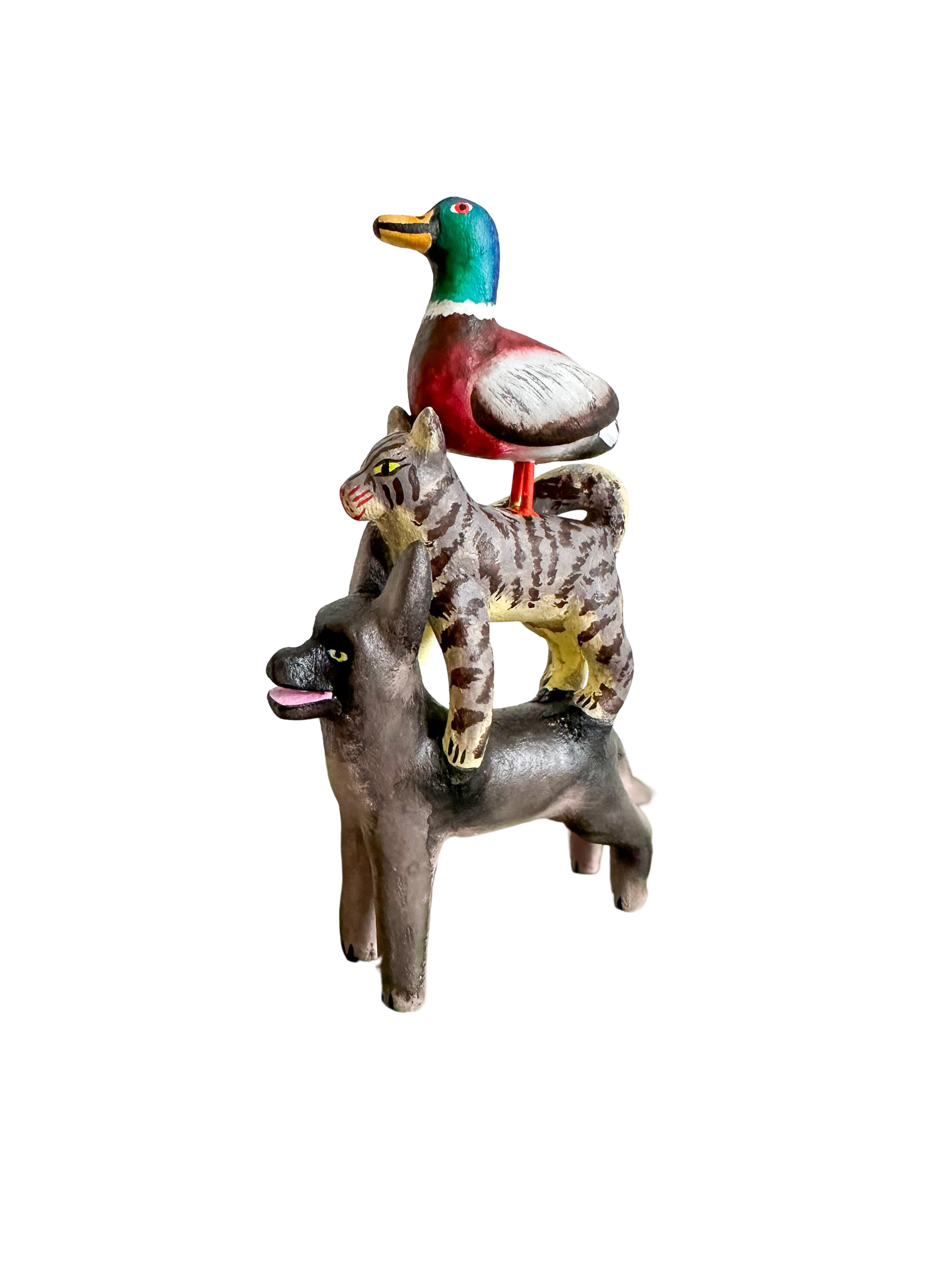 'Mexican menagerie' ceramic sculpture | Pets (dog, cat, duck) - Moppet