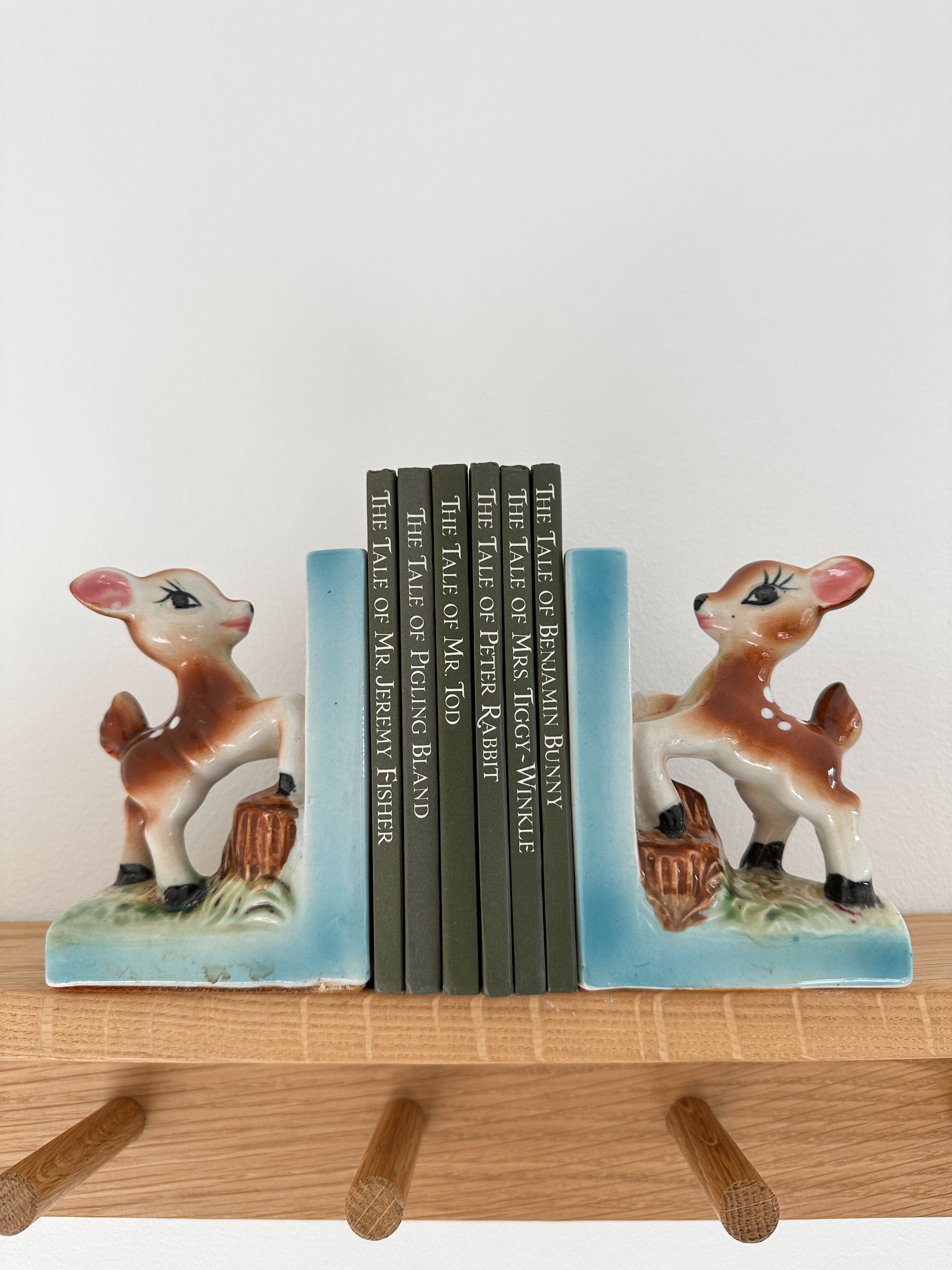 Pair of vintage 1950s ceramic china fawn/deer/Bambi bookends - Moppet