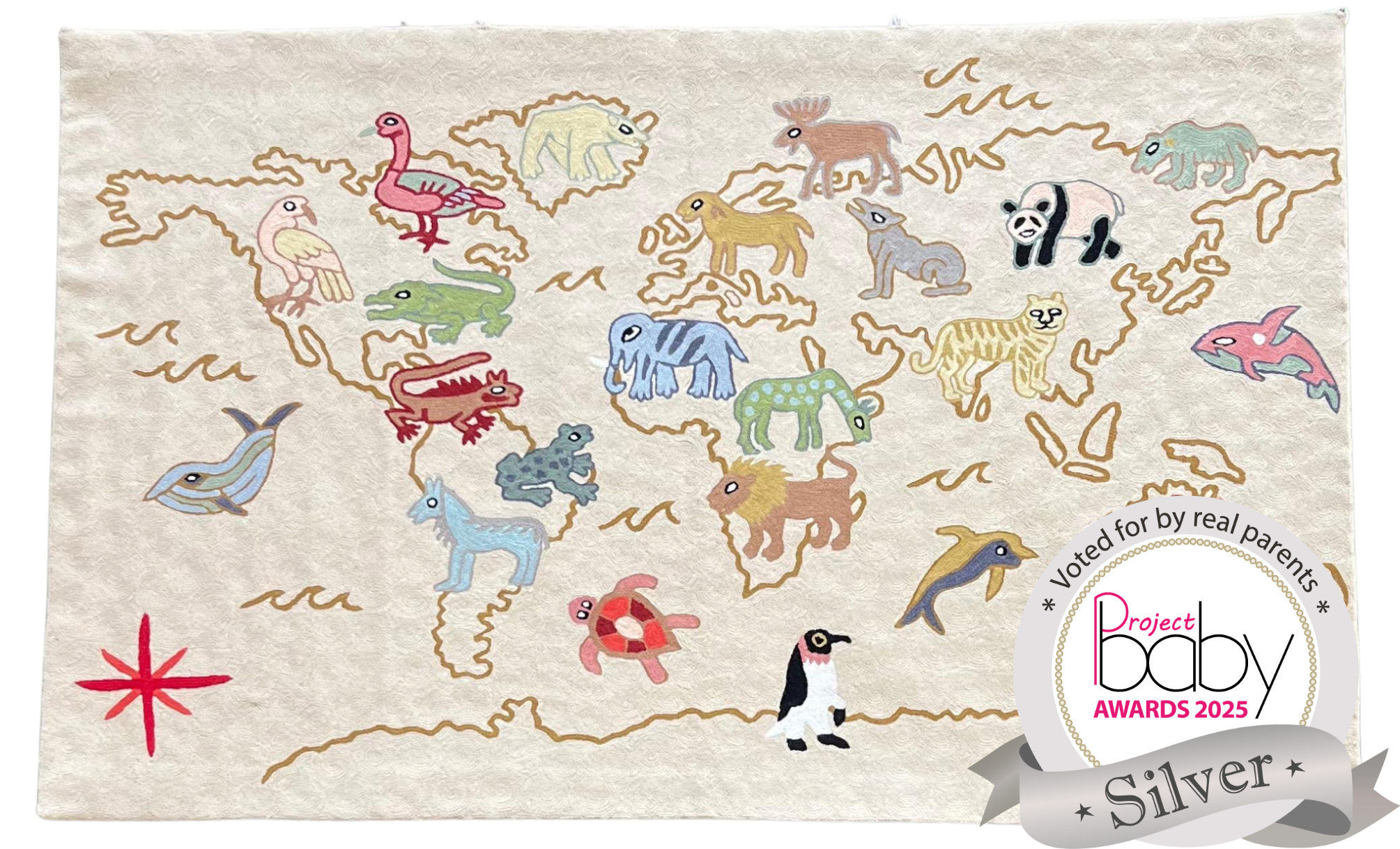 Handmade folk art World Map crewel kids’ wall hanging tapestry | Suru - Moppet