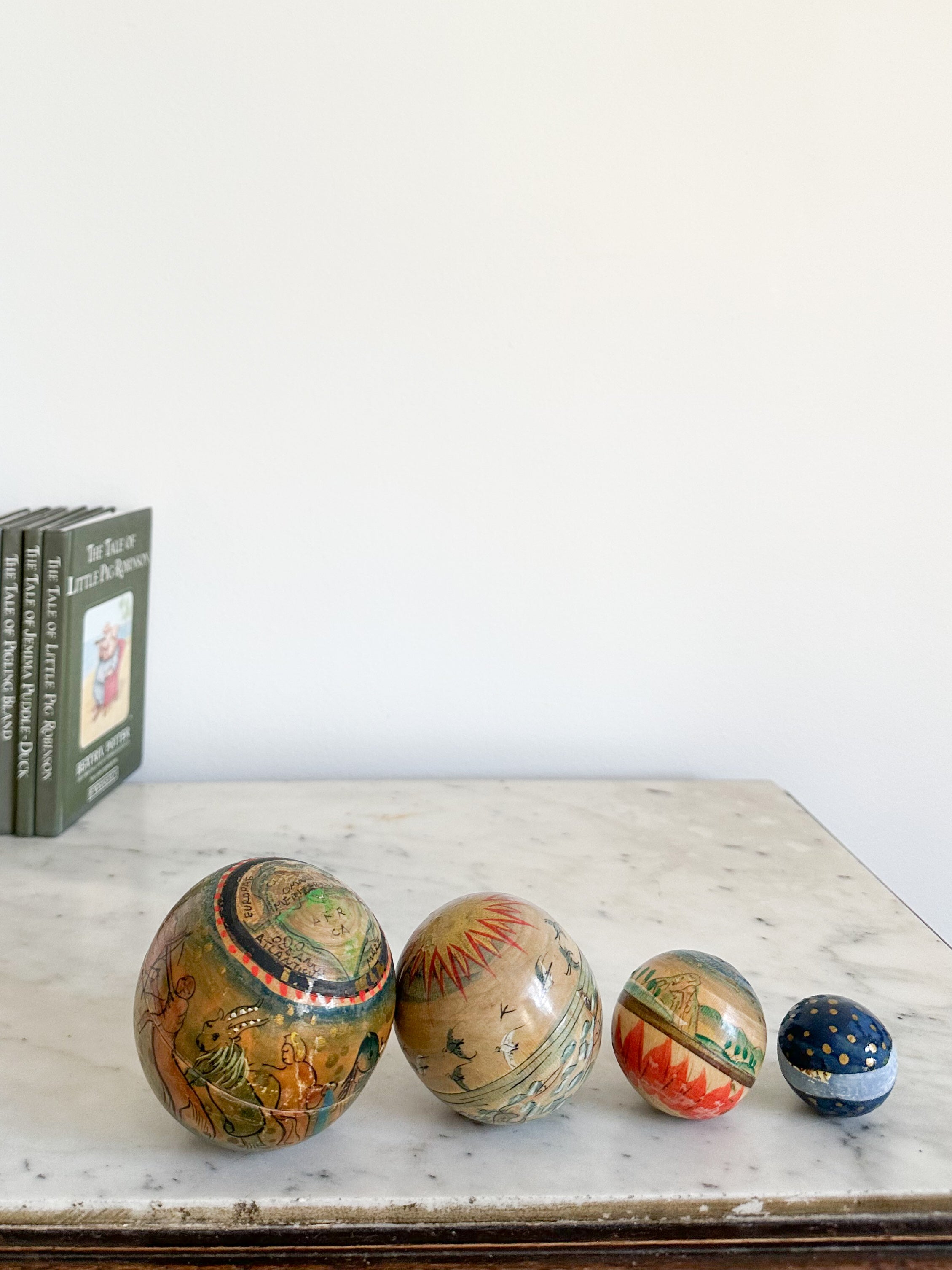 Vintage Kashmiri nesting wooden Celestial orbs (‘Russian dolls’)