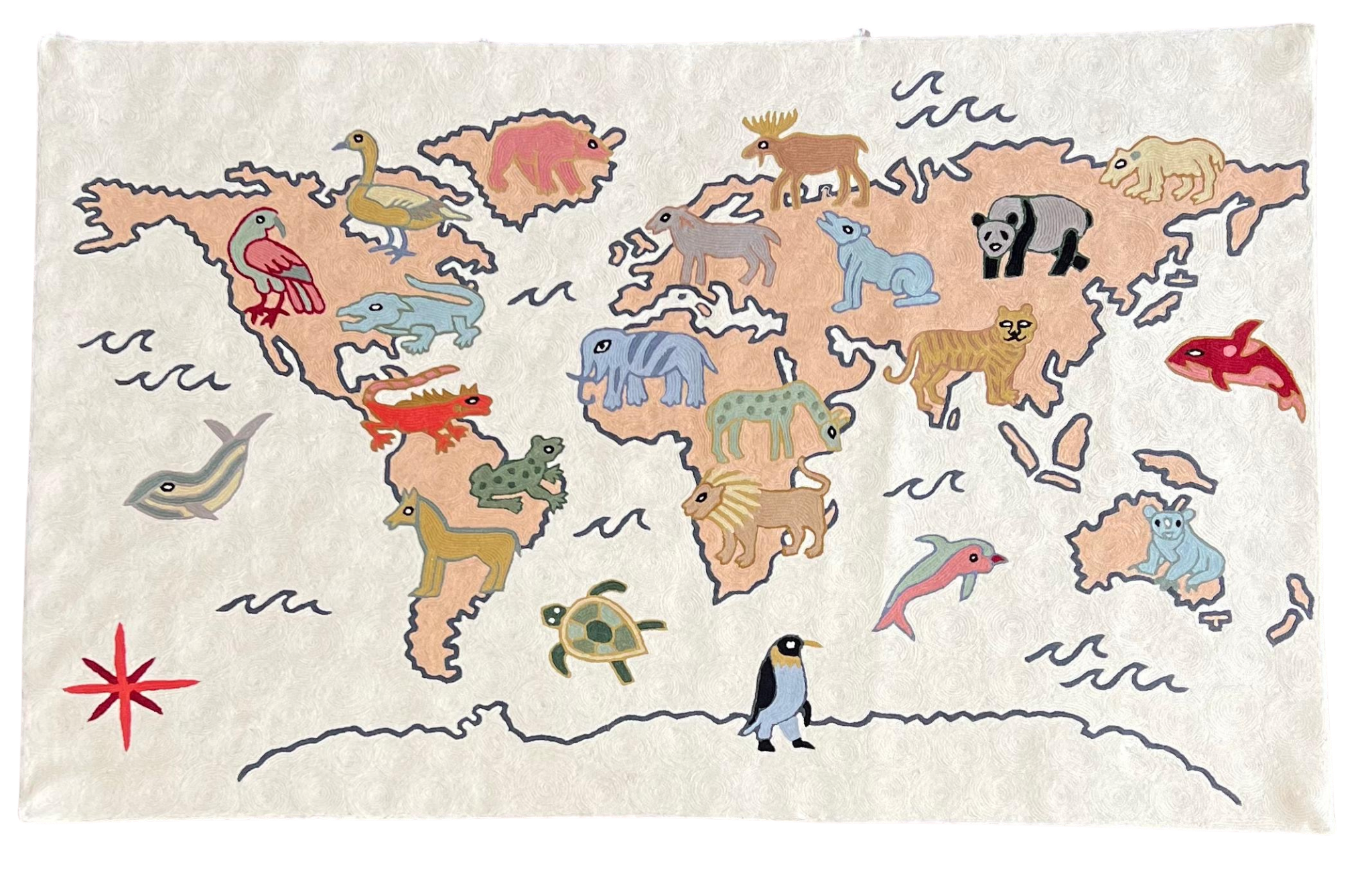 Handmade folk art World Map crewel wall hanging tapestry | Sumbal - Moppet