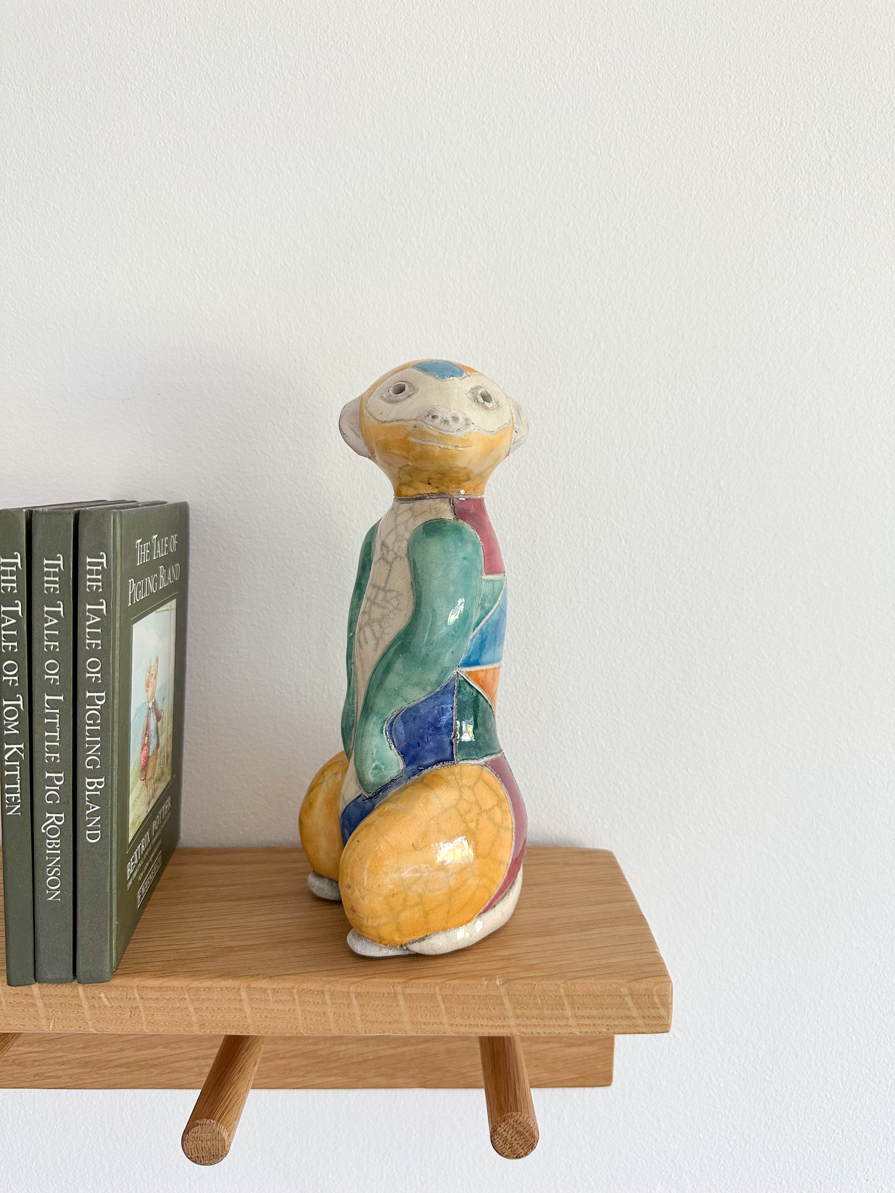 Vintage 1980s South African raku ceramic meerkat, artist signed - Moppet