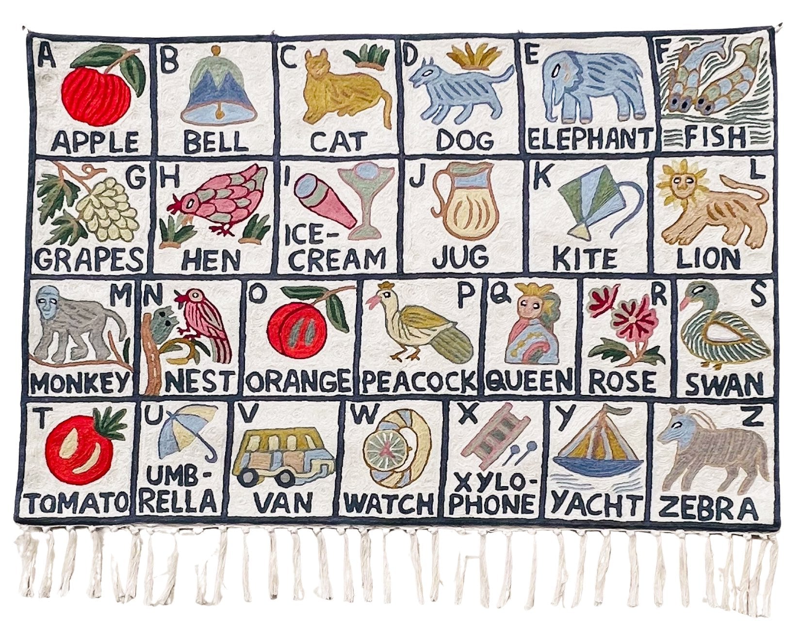 Handmade alphabet ABC crewel wall hanging tapestry | Sumbal (landscape)