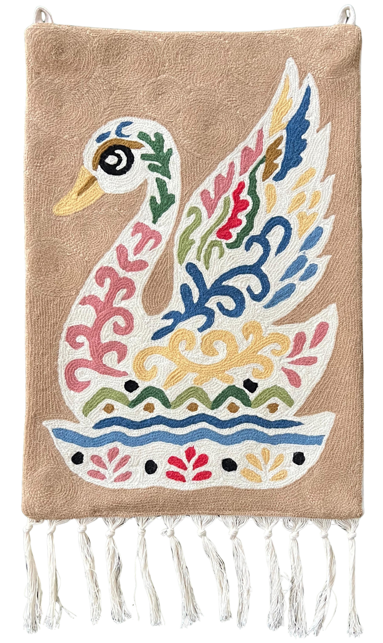 Handmade folk art Swan crewel wall hanging tapestry | Sumbal | PREORDER - Moppet