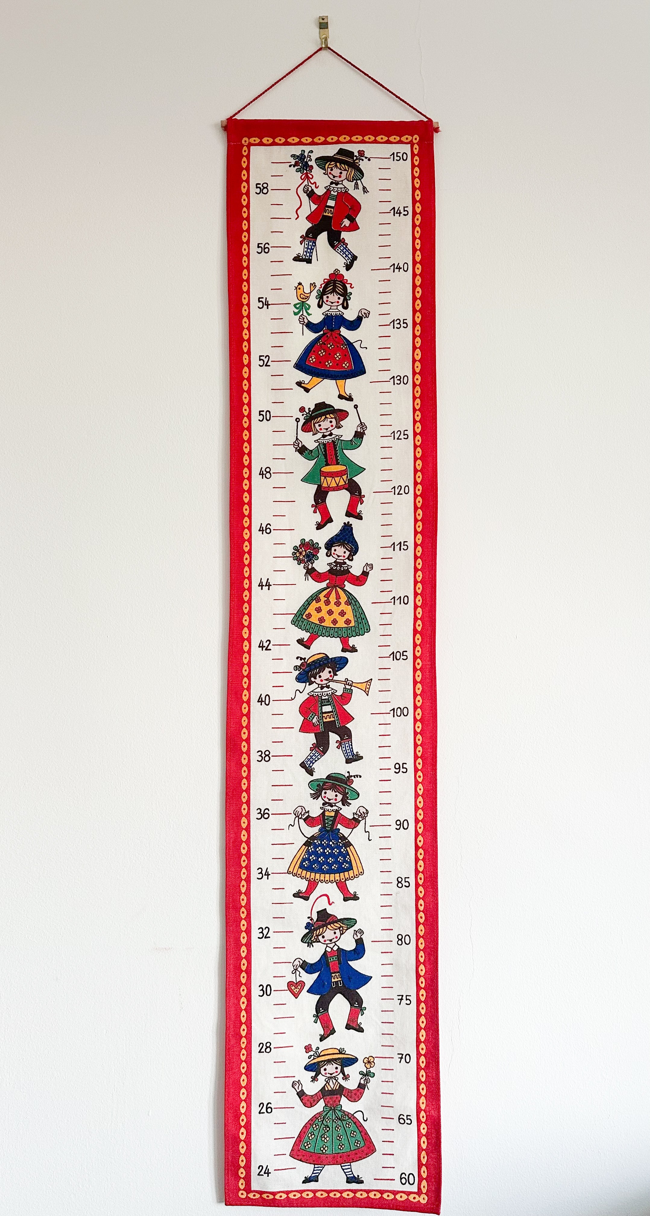 Vintage Austrian fabric/linen height chart / growth chart featuring children playing music