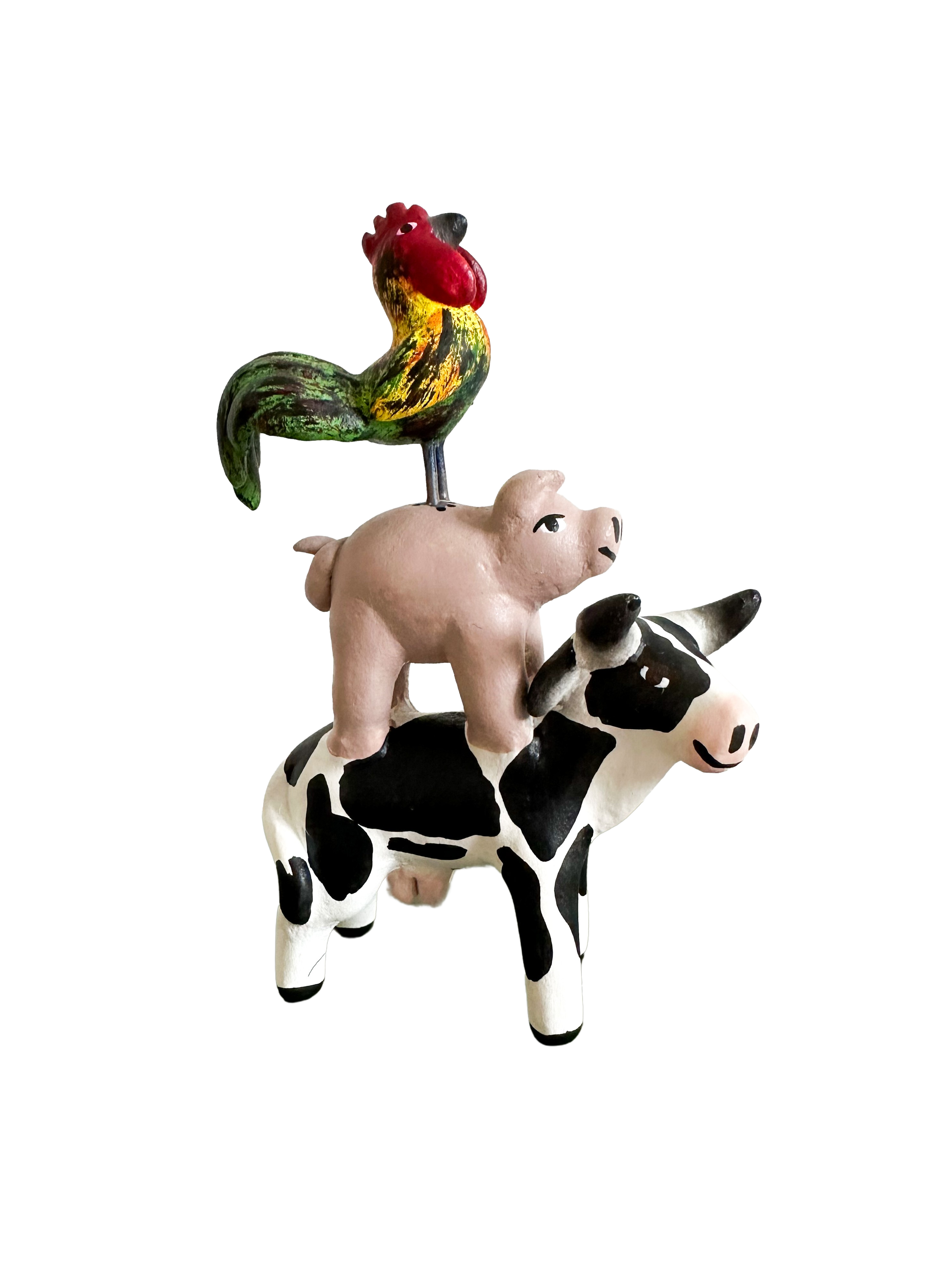 'Mexican menagerie' ceramic sculpture | Farmyard (cow, pig, cockrel/rooster) - Moppet