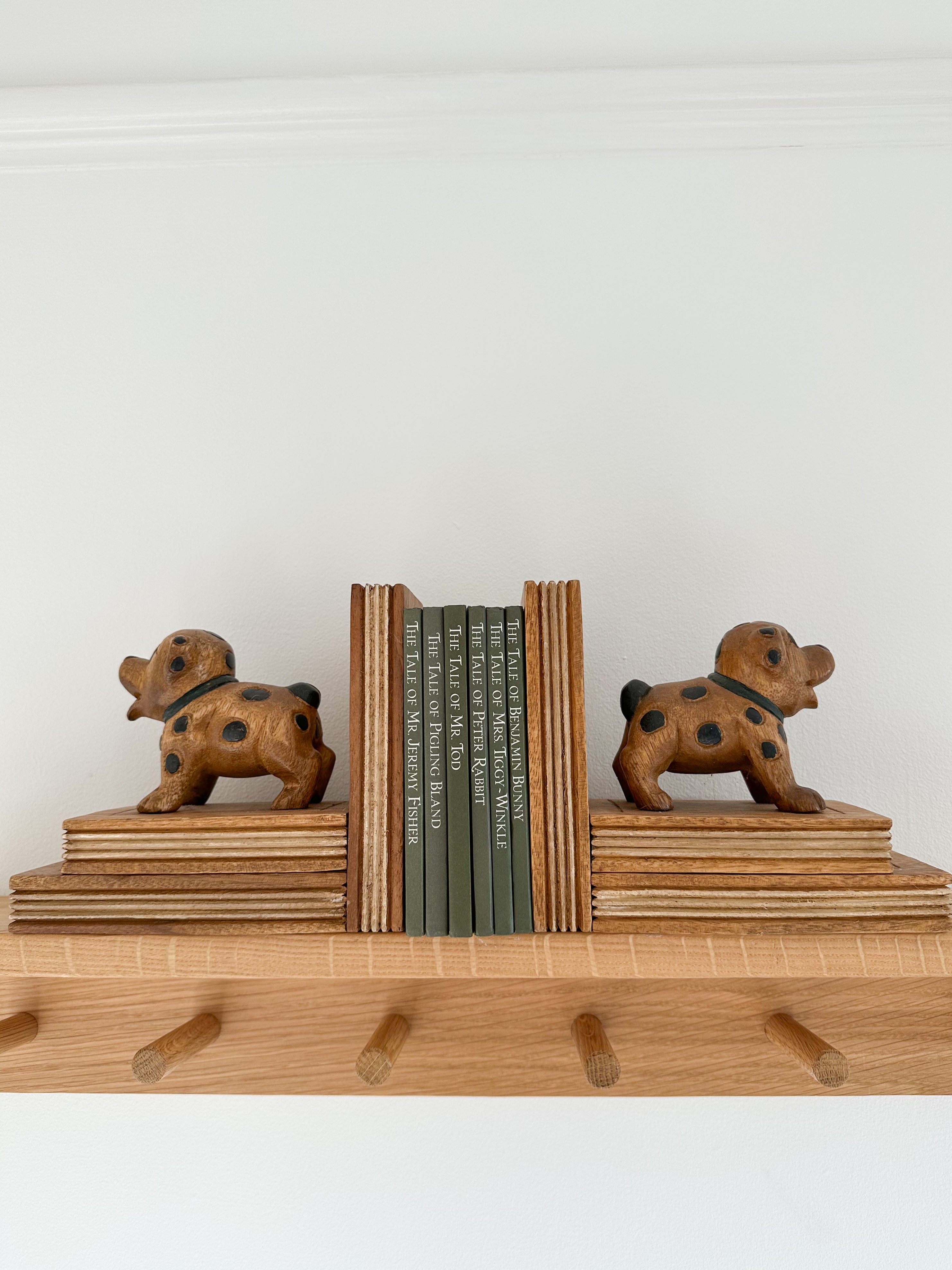 Pair of vintage wooden spotty dog bookends - Moppet