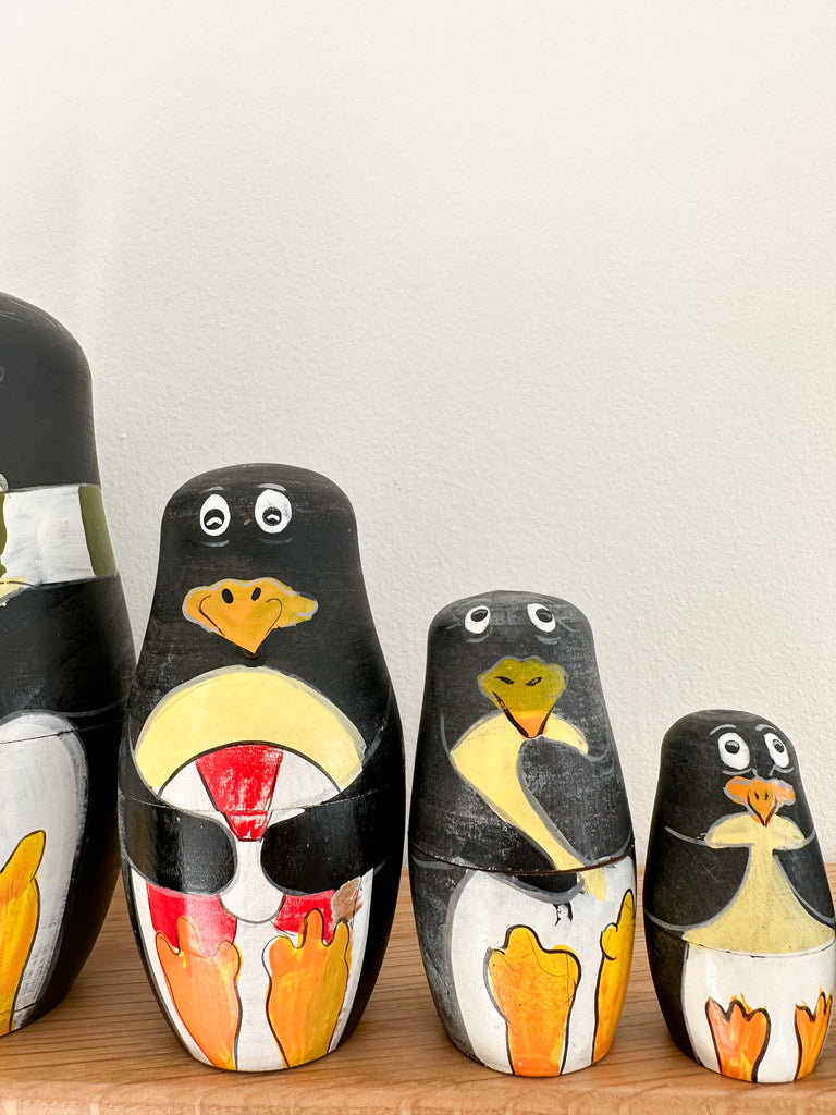 Vintage wooden nesting penguin ‘Russian’ dolls - Moppet