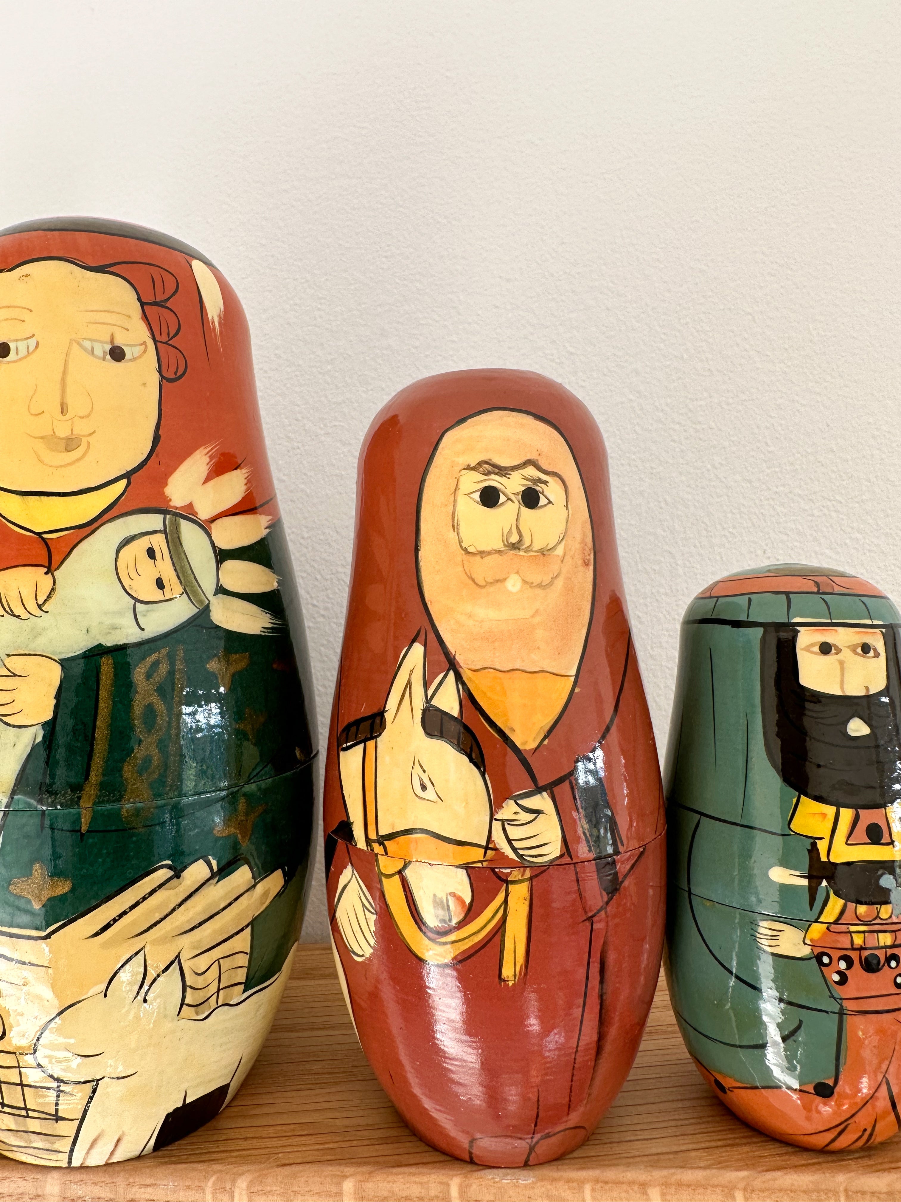 Vintage wooden Christmas nativity Russian Matryoshka dolls - Moppet