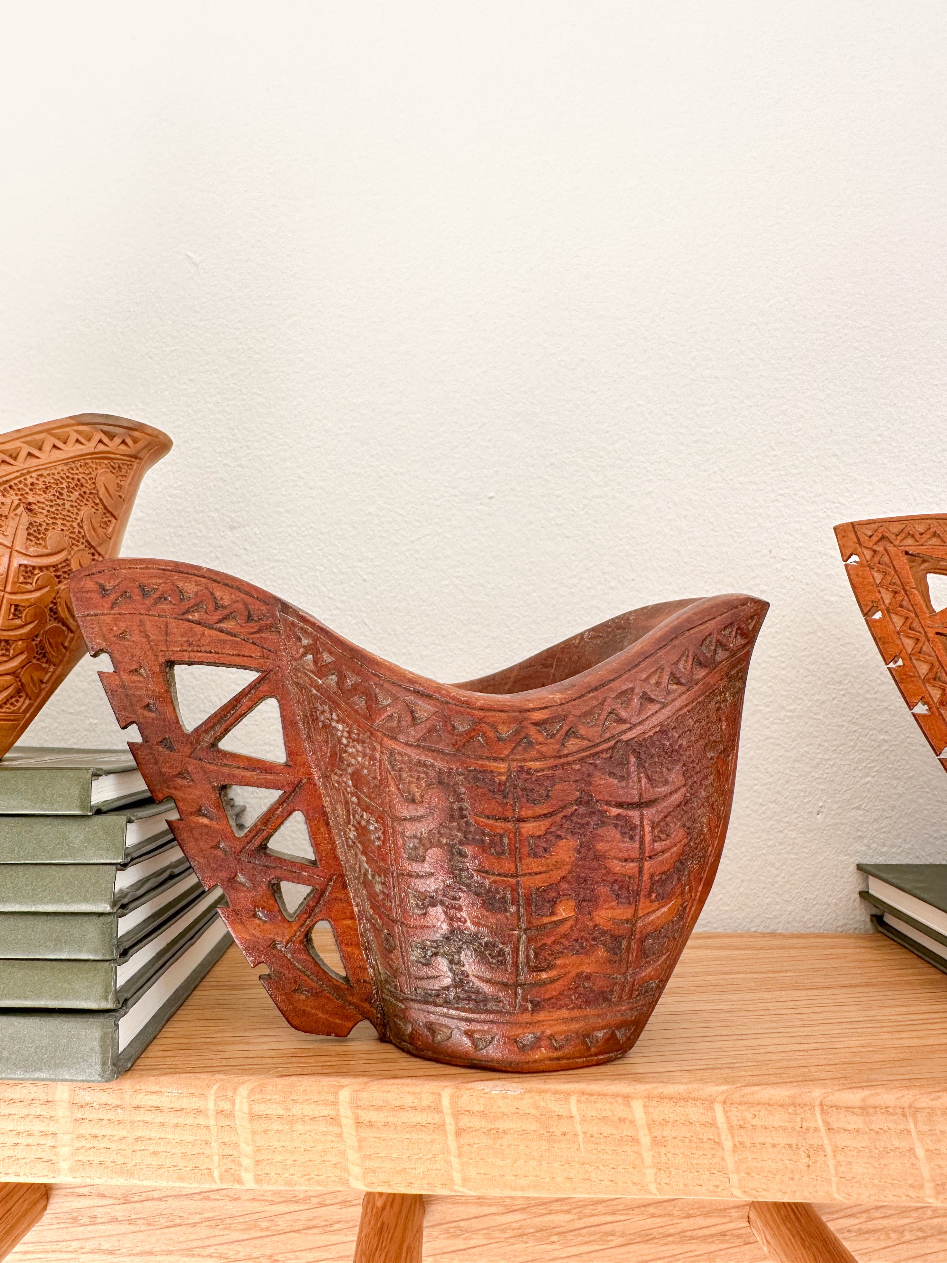 Vintage Scandinavian Kuksa cup hand carved with a stylised acanthus design - Moppet