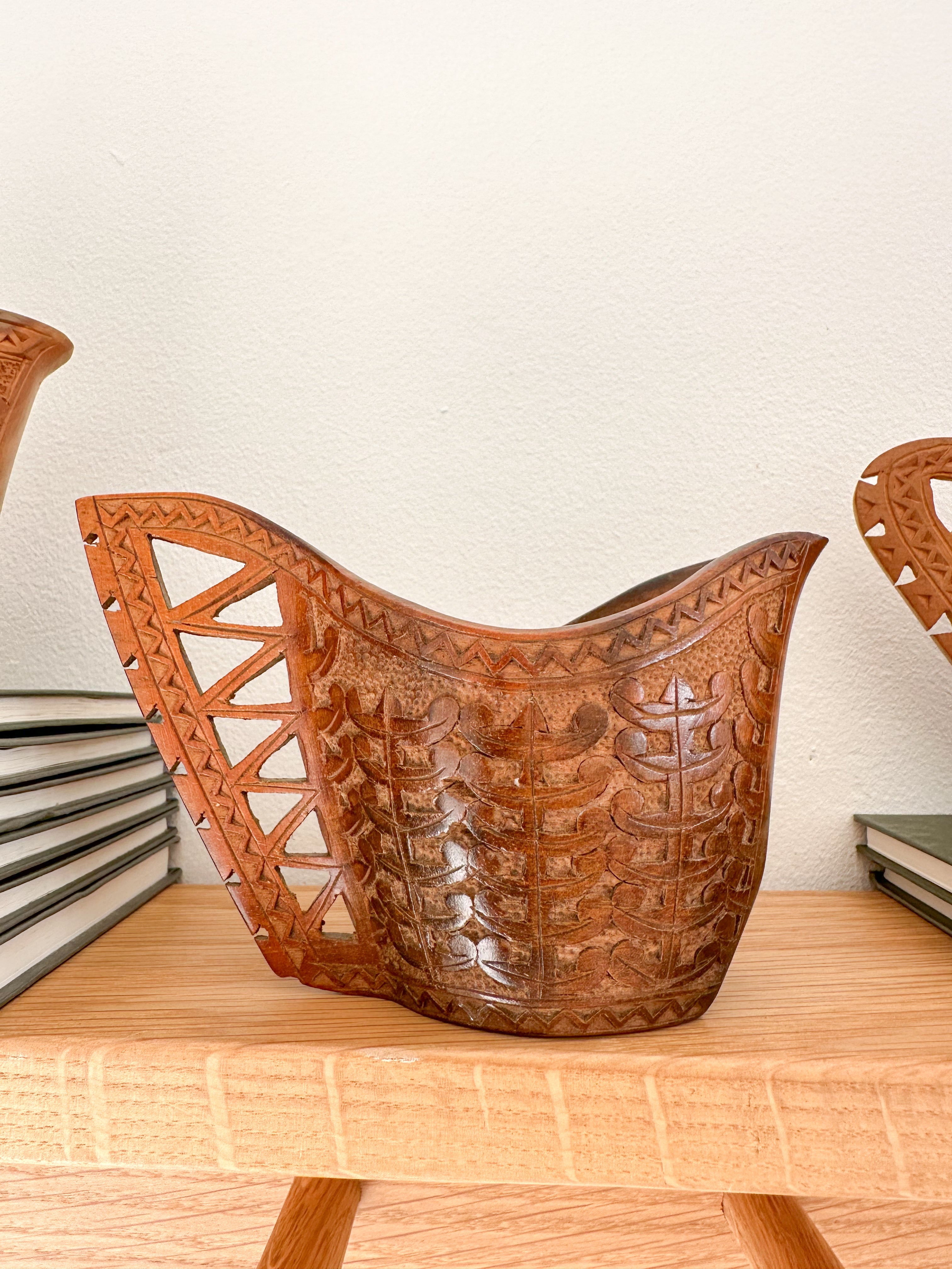 Vintage Scandinavian Kuksa cup hand carved with a stylised acanthus design - Moppet